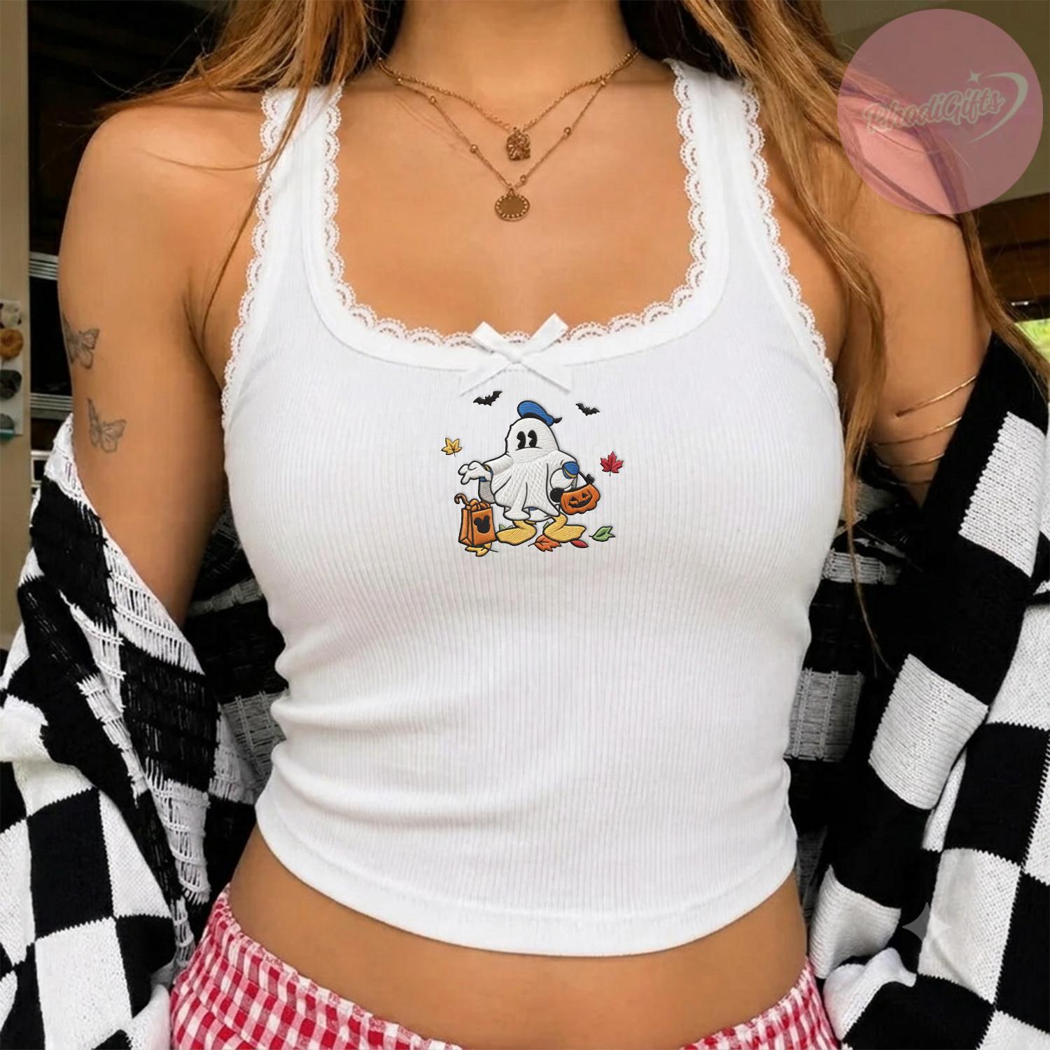 Embroidered All Disney Characters Halloween Baby Tee Crop Tank – WDW Disneyland Halloween Girl Trip Lace Trim Tank Top With Fall Vibes - photo 15