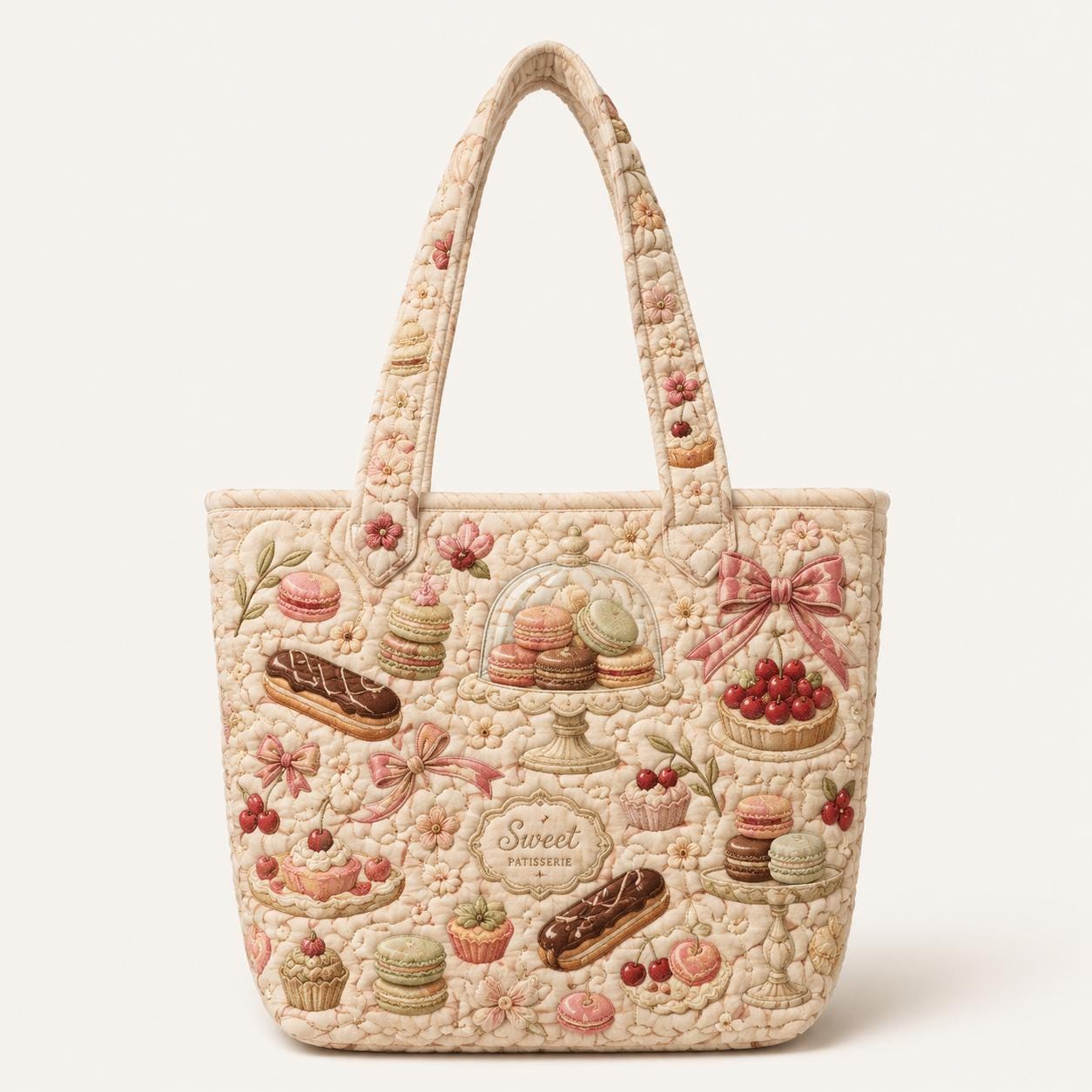 Bakery Pastry Cafe Cotton Tote Shoulder Bag, Croissant Strawberry Jam Patchwork Carryall and Cottagecore Gift For Her - photo 6
