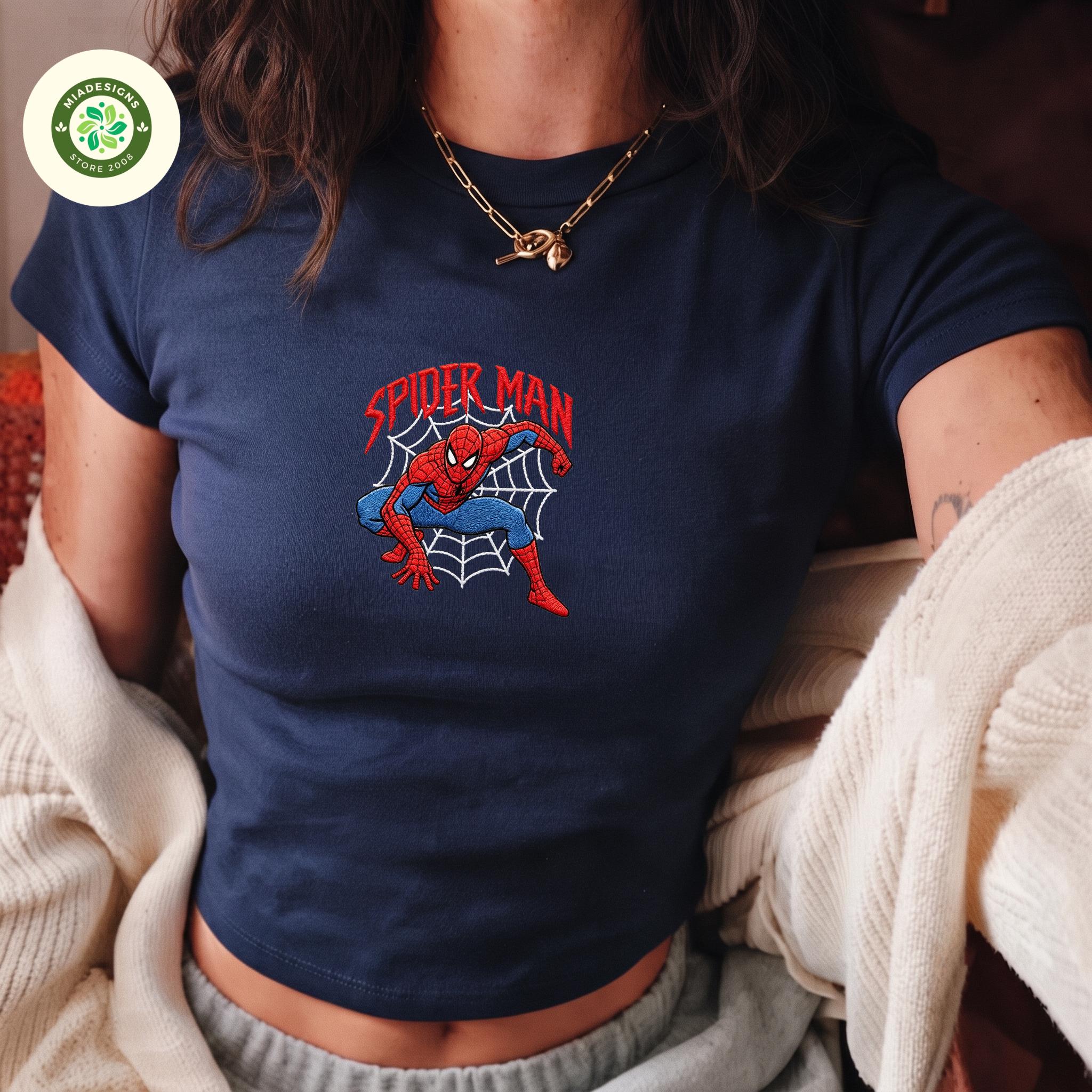Embroidered Disney Amazing Spider-Man Baby Tee Crop Tank – Marvel Spider-Man Birthday Lace Trim Tank Top for MCU Fan Gift