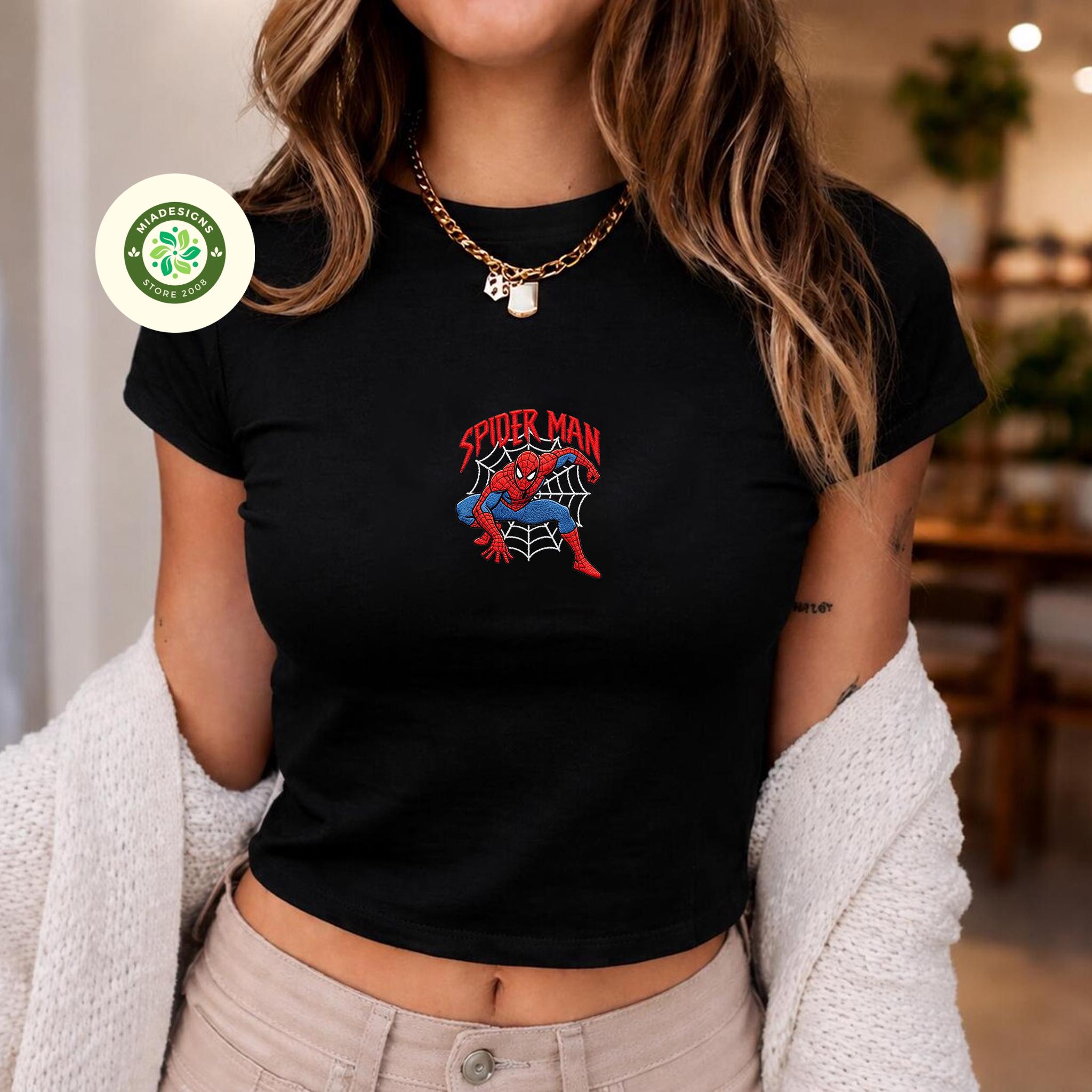 Embroidered Disney Amazing Spider-Man Baby Tee Crop Tank – Marvel Spider-Man Birthday Lace Trim Tank Top for MCU Fan Gift - photo 7