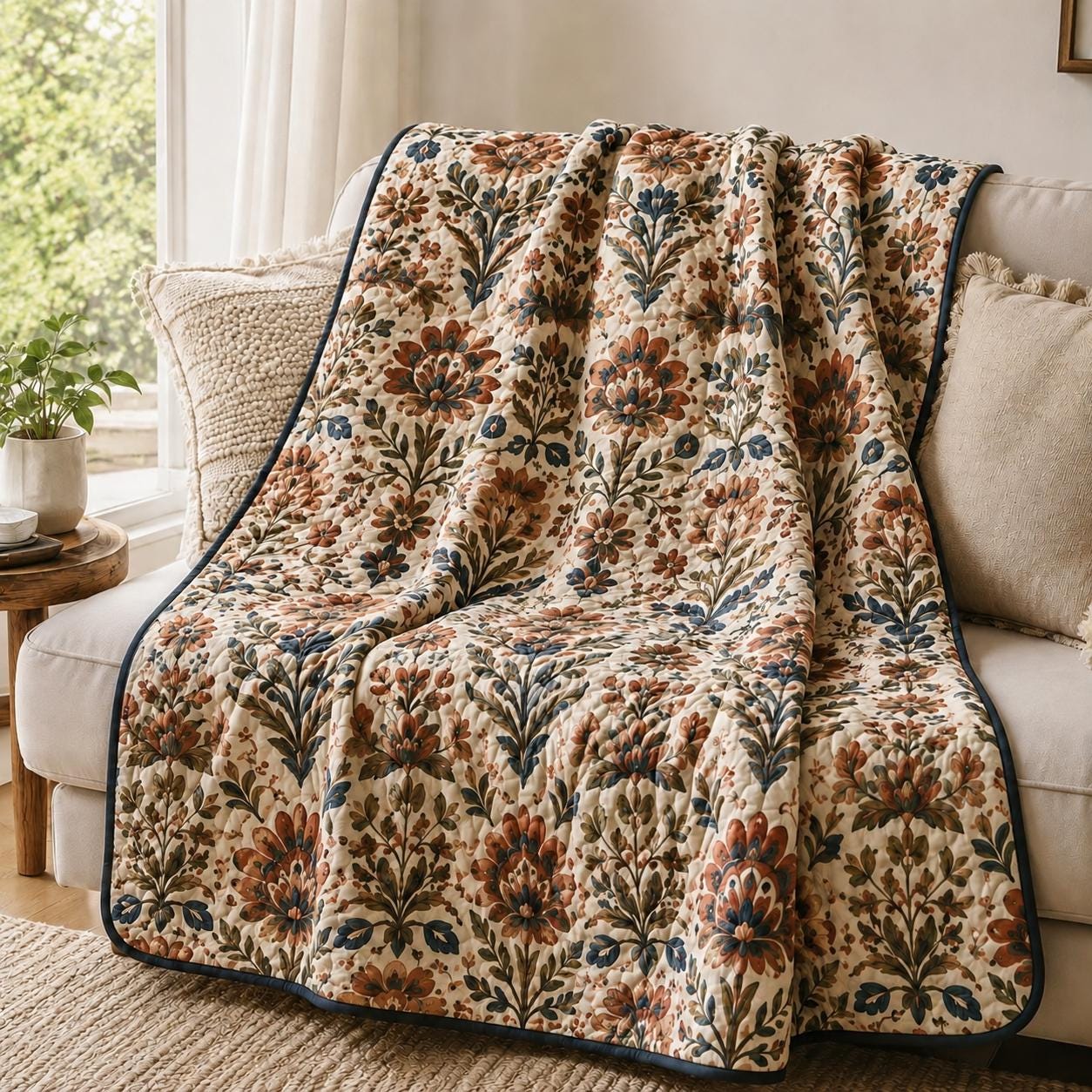 Boho Folk Botanical Floral Cottage Style Blanket and Bed Throw, Cottagecore Farmhouse Bedspread and Sofa Bed Cover - photo 3