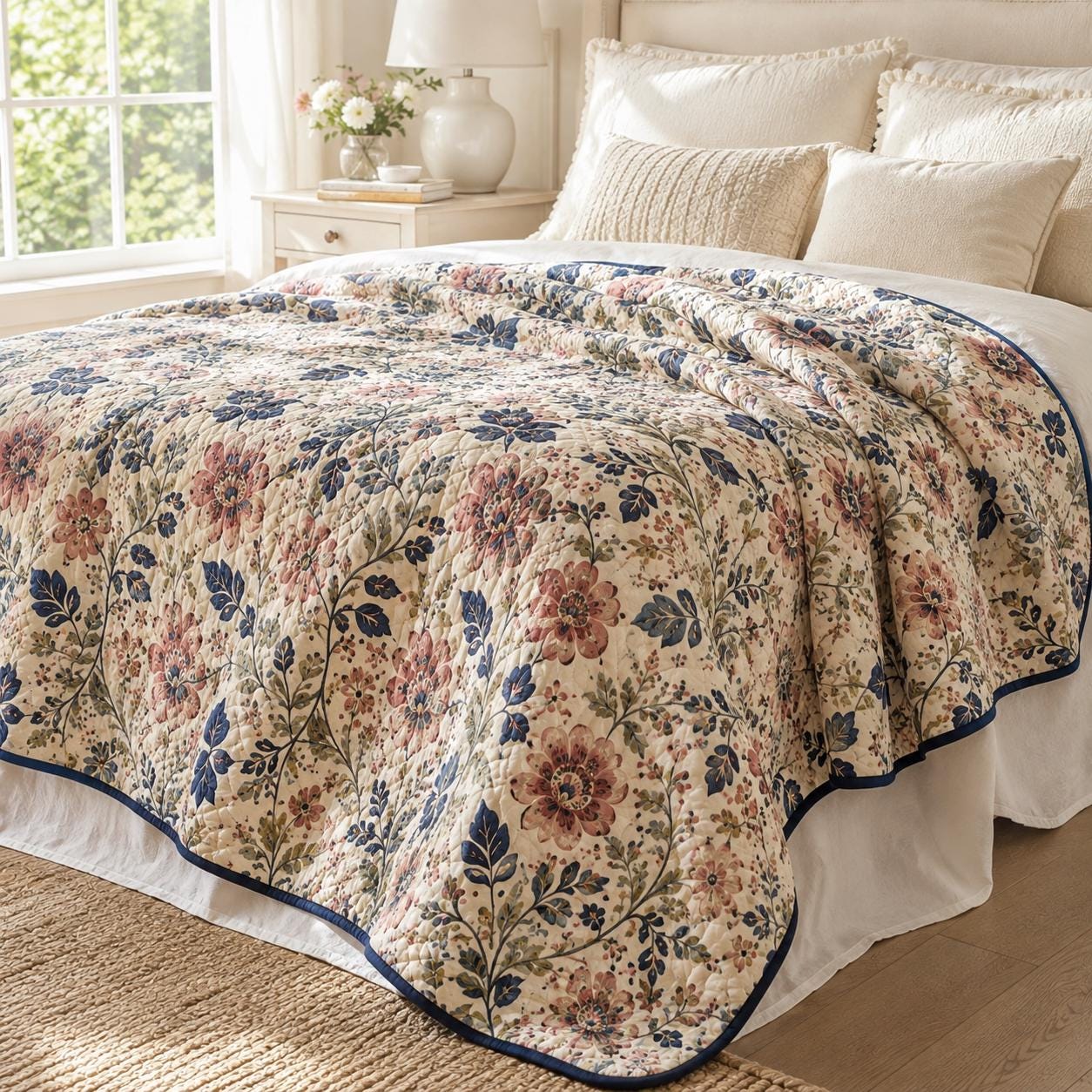 Boho Folk Botanical Floral Cottage Style Blanket and Bed Throw, Cottagecore Farmhouse Bedspread and Sofa Bed Cover - photo 8