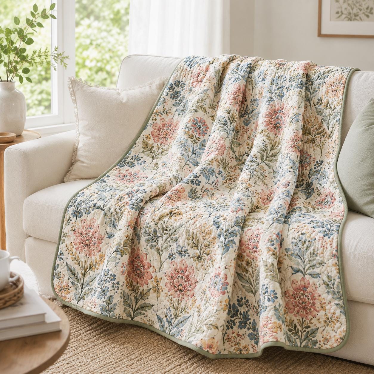 Boho Folk Botanical Floral Cottage Style Blanket and Bed Throw, Cottagecore Farmhouse Bedspread and Sofa Bed Cover - photo 9