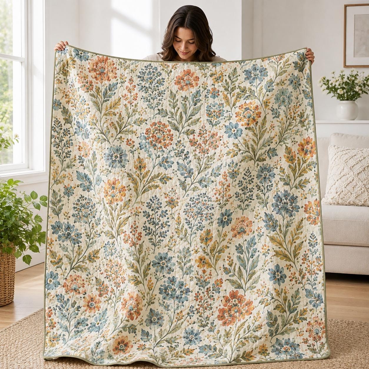 Boho Folk Botanical Floral Cottage Style Blanket and Bed Throw, Cottagecore Farmhouse Bedspread and Sofa Bed Cover - photo 10