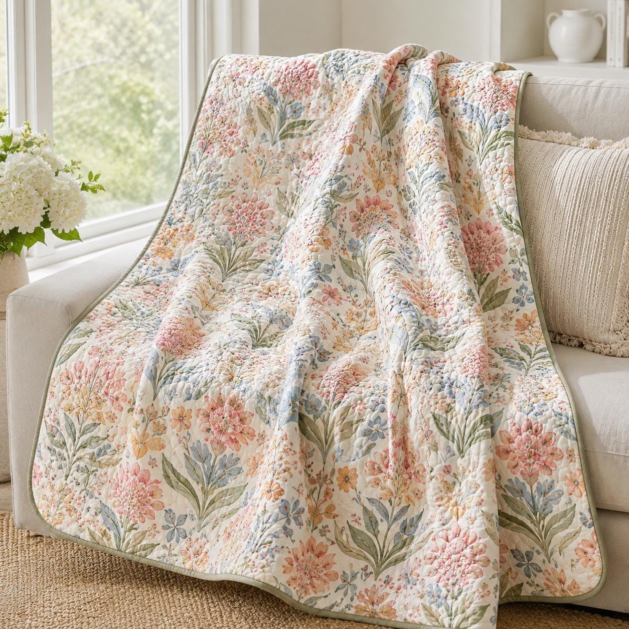 Boho Folk Botanical Floral Cottage Style Blanket and Bed Throw, Cottagecore Farmhouse Bedspread and Sofa Bed Cover - photo 11
