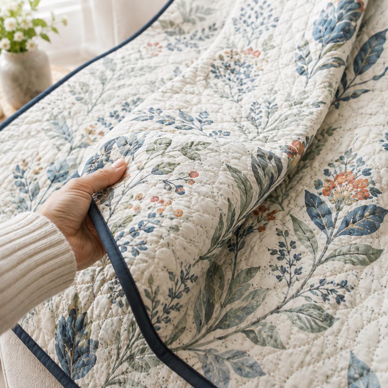 Boho Folk Botanical Floral Cottage Style Blanket and Bed Throw, Cottagecore Farmhouse Bedspread and Sofa Bed Cover - photo 12