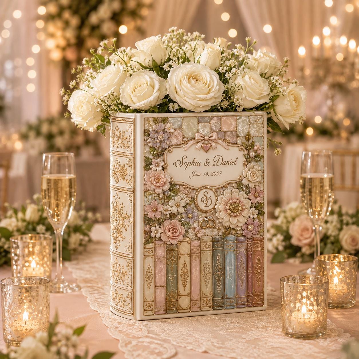 Personalized Custom Ceramic Floral Wedding Book Vase with Bride Groom Names Date Monogram and Keepsake Decor - photo 7