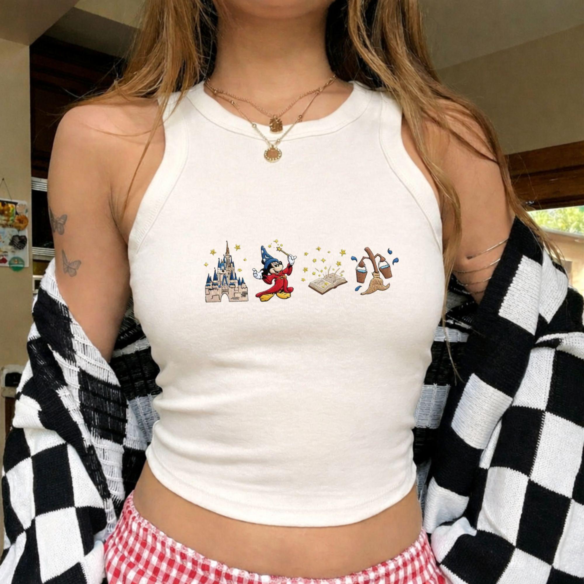 Embroidered Mickey Sorcerer Fantasia Baby Tee and Tank Top – Magic Kingdom Lace Trim Tank Top for WDW Disneyland Embroidery Fans - photo 3