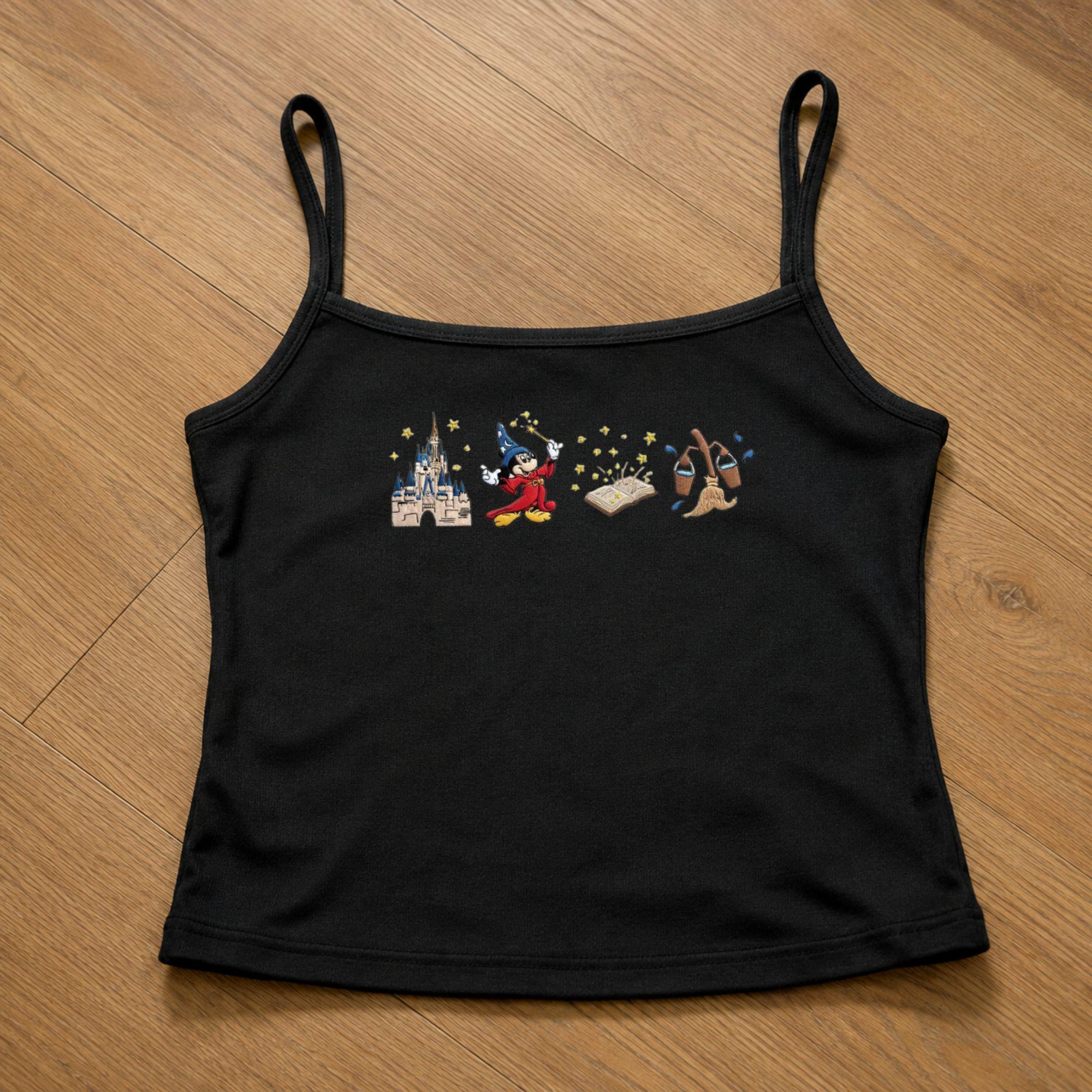 Embroidered Mickey Sorcerer Fantasia Baby Tee and Tank Top – Magic Kingdom Lace Trim Tank Top for WDW Disneyland Embroidery Fans - photo 4