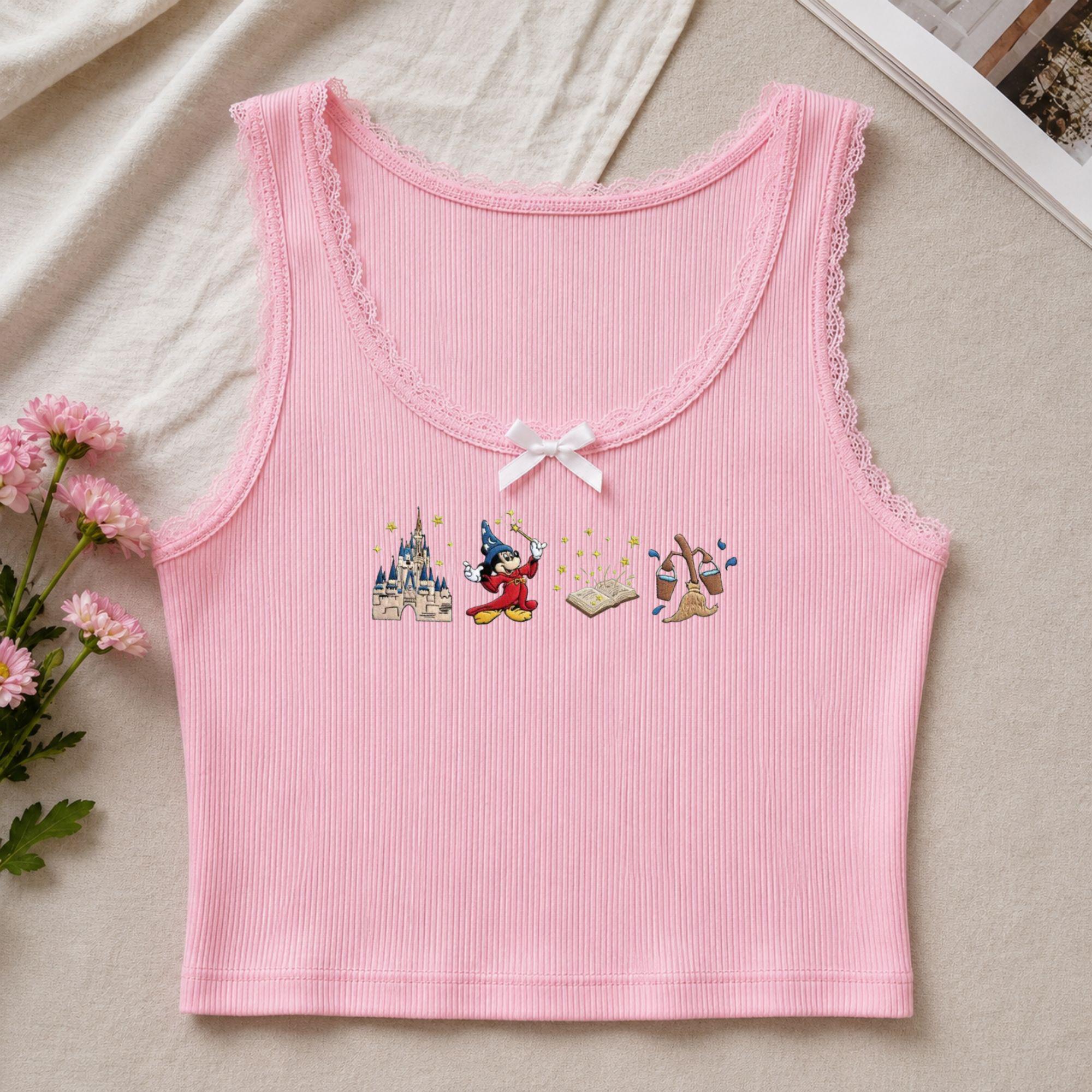 Embroidered Mickey Sorcerer Fantasia Baby Tee and Tank Top – Magic Kingdom Lace Trim Tank Top for WDW Disneyland Embroidery Fans - photo 5