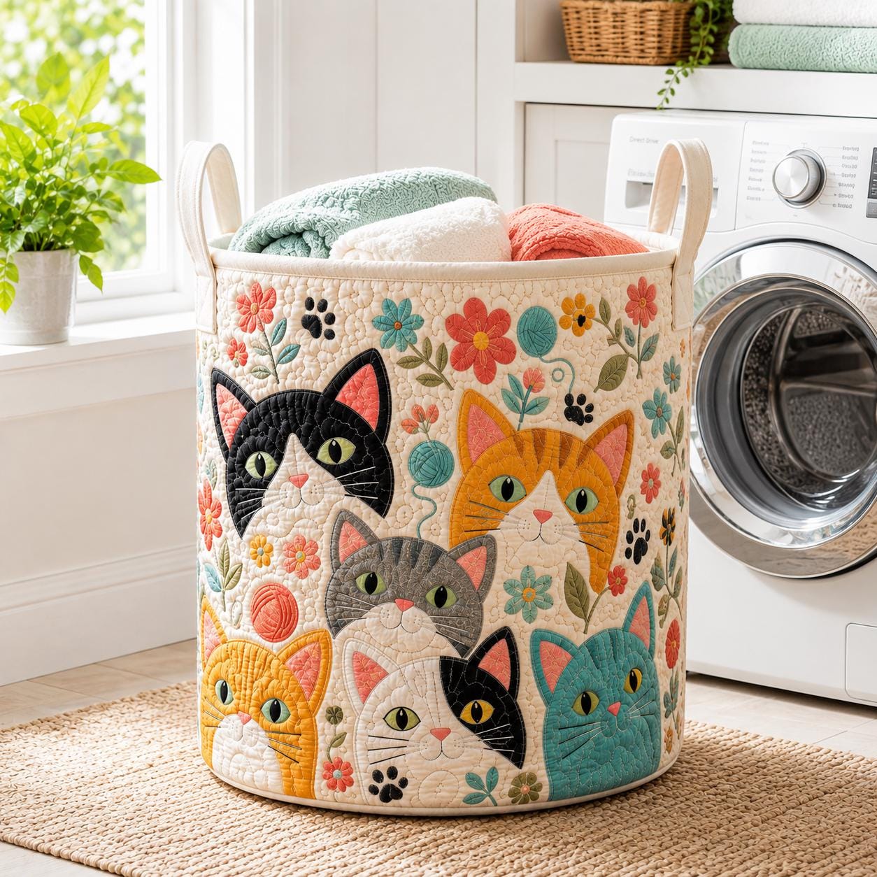 Cats Storage Basket and Fabric Cat Lover Laundry Hamper for Home Organization