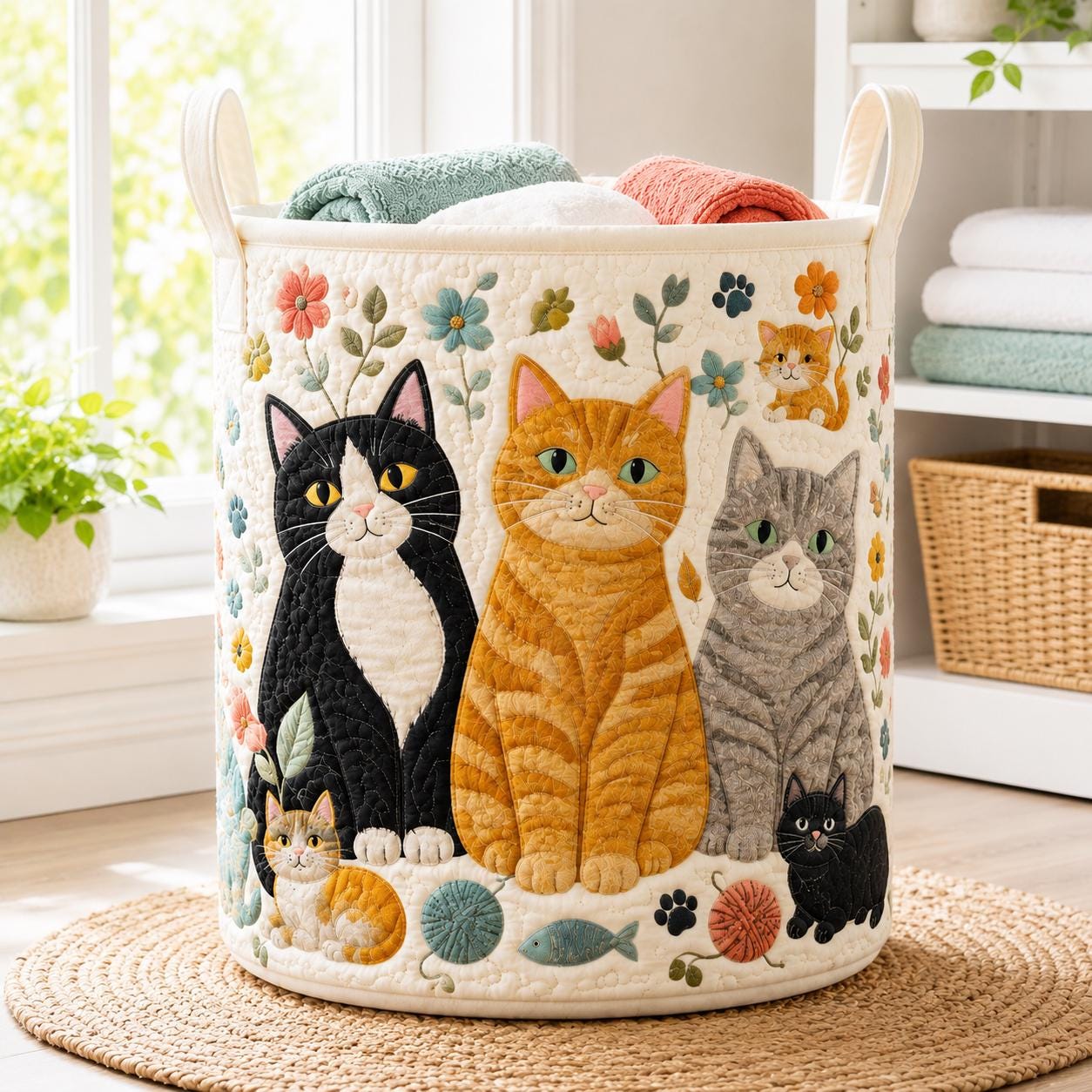 Cats Storage Basket and Fabric Cat Lover Laundry Hamper for Home Organization - photo 2