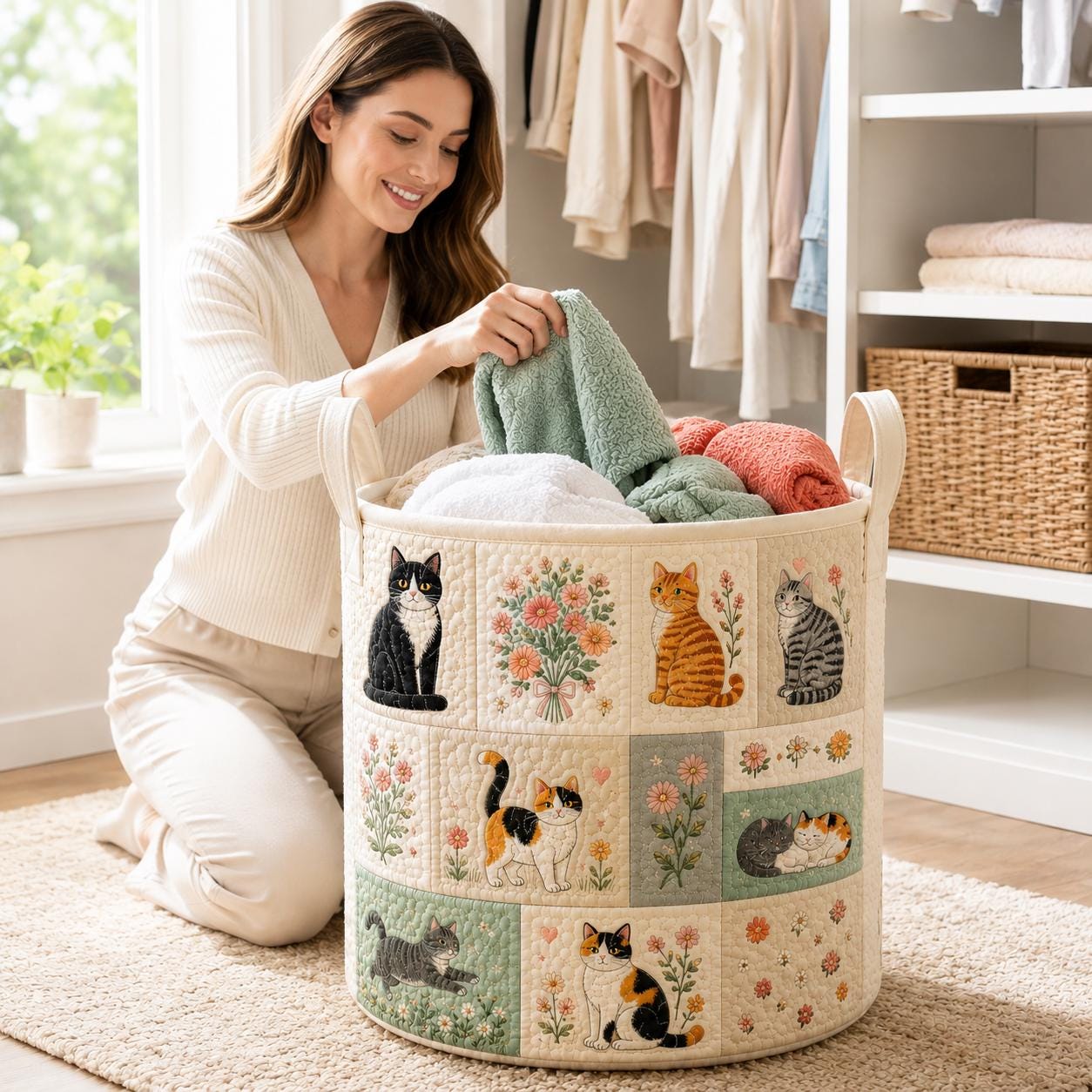 Cats Storage Basket and Fabric Cat Lover Laundry Hamper for Home Organization - photo 8