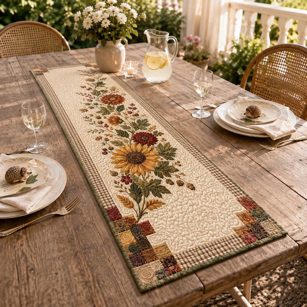 Table Runner Sunflower Fall with Autumn Floral Thanksgiving Decor and Rustic Harvest Gift in Cozy Fall Table Runners Quilted Style - photo 2