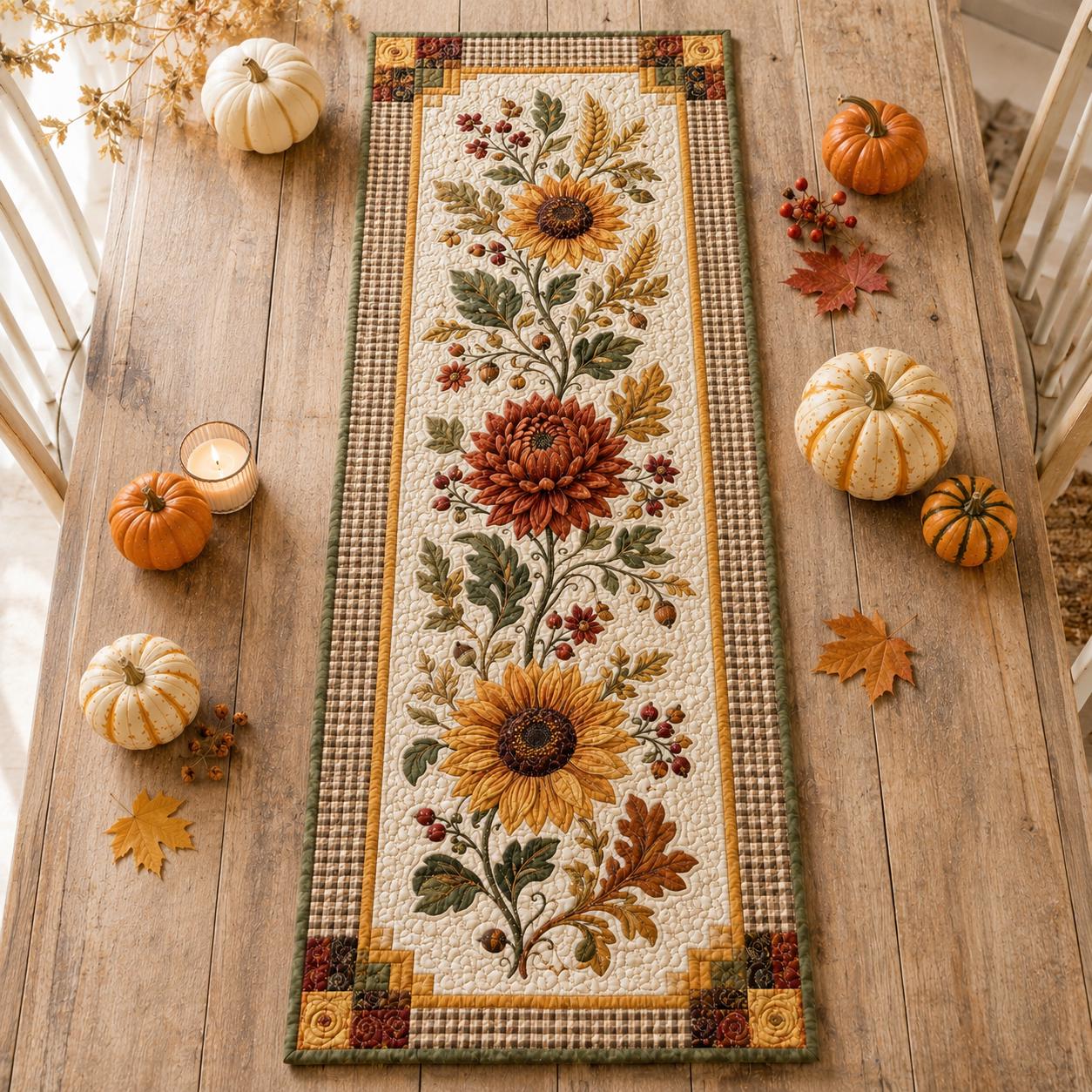 Table Runner Sunflower Fall with Autumn Floral Thanksgiving Decor and Rustic Harvest Gift in Cozy Fall Table Runners Quilted Style - photo 3