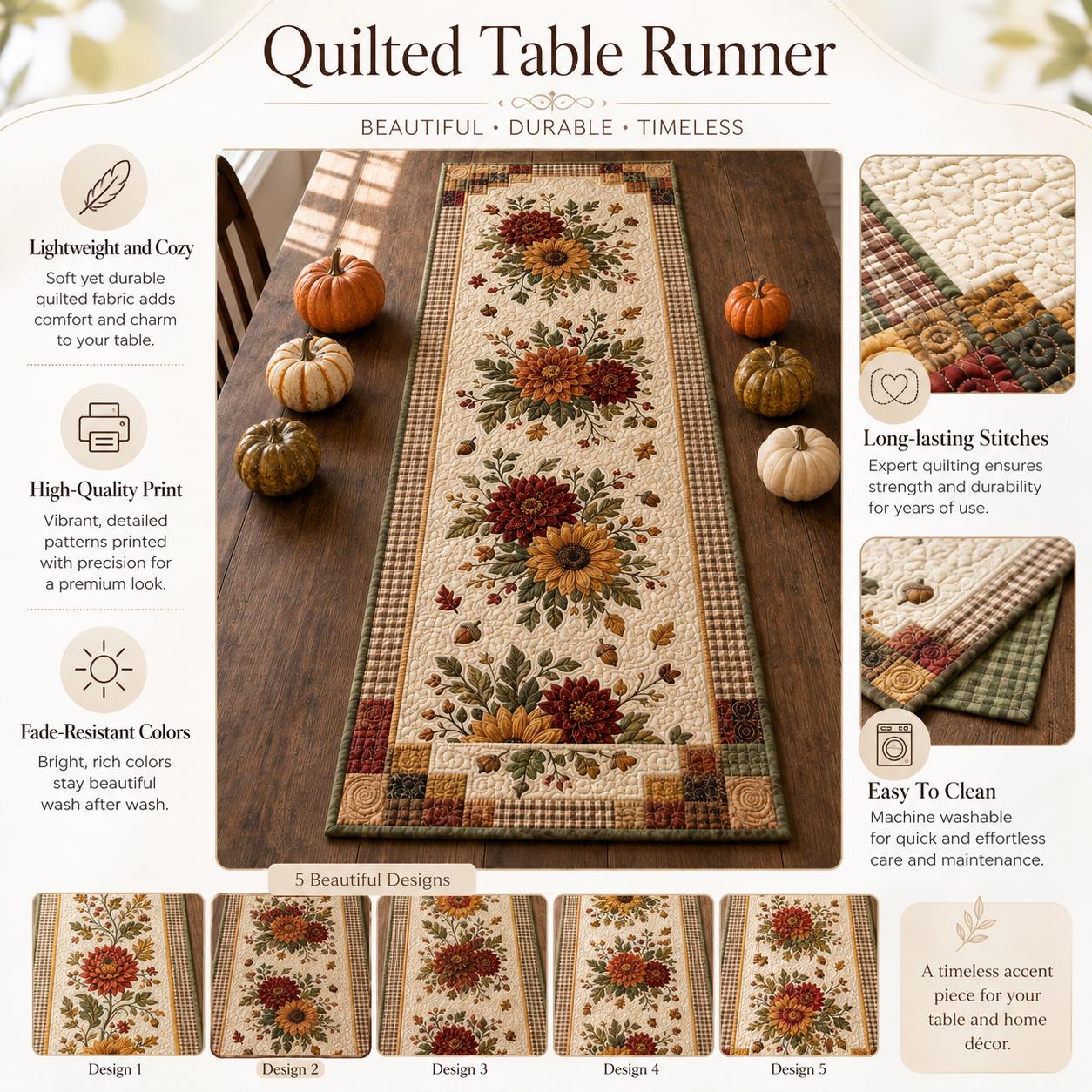 Table Runner Sunflower Fall with Autumn Floral Thanksgiving Decor and Rustic Harvest Gift in Cozy Fall Table Runners Quilted Style - photo 8