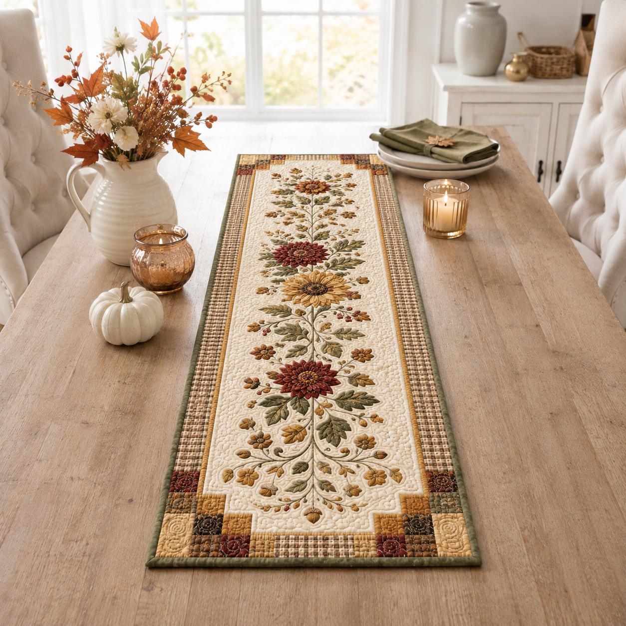 Table Runner Sunflower Fall with Autumn Floral Thanksgiving Decor and Rustic Harvest Gift in Cozy Fall Table Runners Quilted Style - photo 9