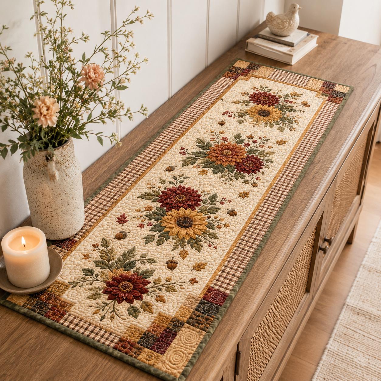 Table Runner Sunflower Fall with Autumn Floral Thanksgiving Decor and Rustic Harvest Gift in Cozy Fall Table Runners Quilted Style - photo 10