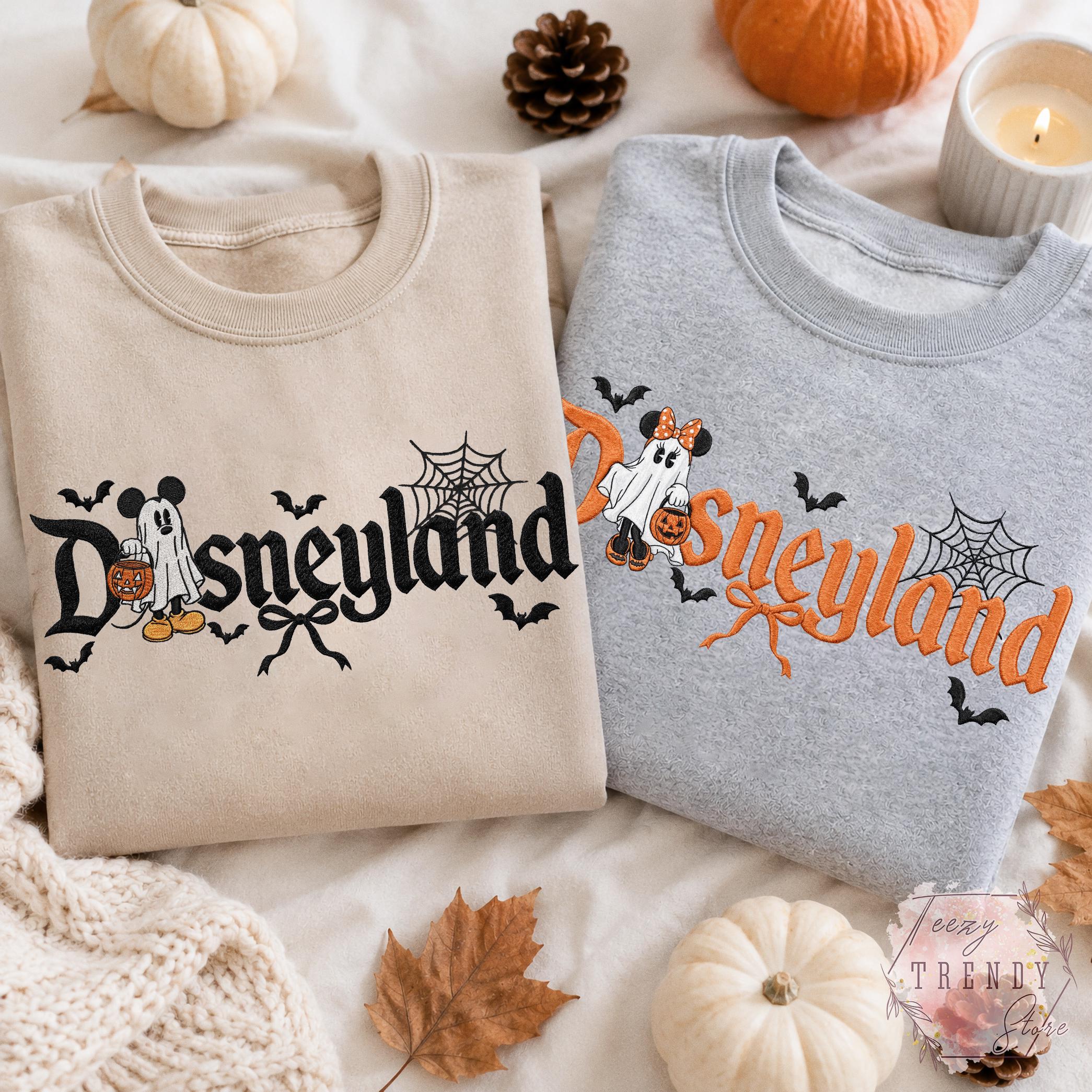 Embroidered Mickey and Minnie Disneyland Halloween Couple Shirt – Mickey Ghost Disney Halloween Matching Tee for Halloween Party Outfit