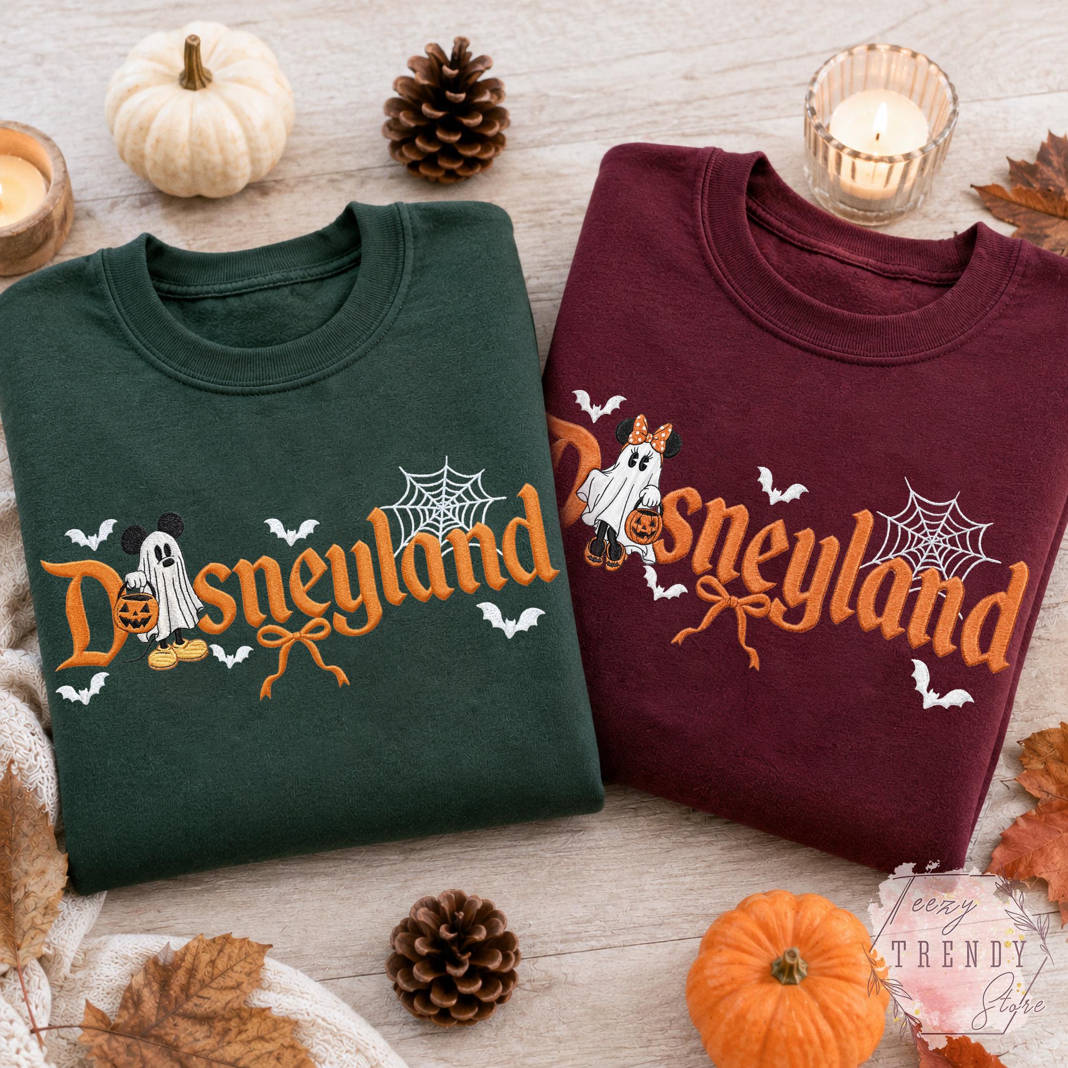 Embroidered Mickey and Minnie Disneyland Halloween Couple Shirt – Mickey Ghost Disney Halloween Matching Tee for Halloween Party Outfit - photo 2