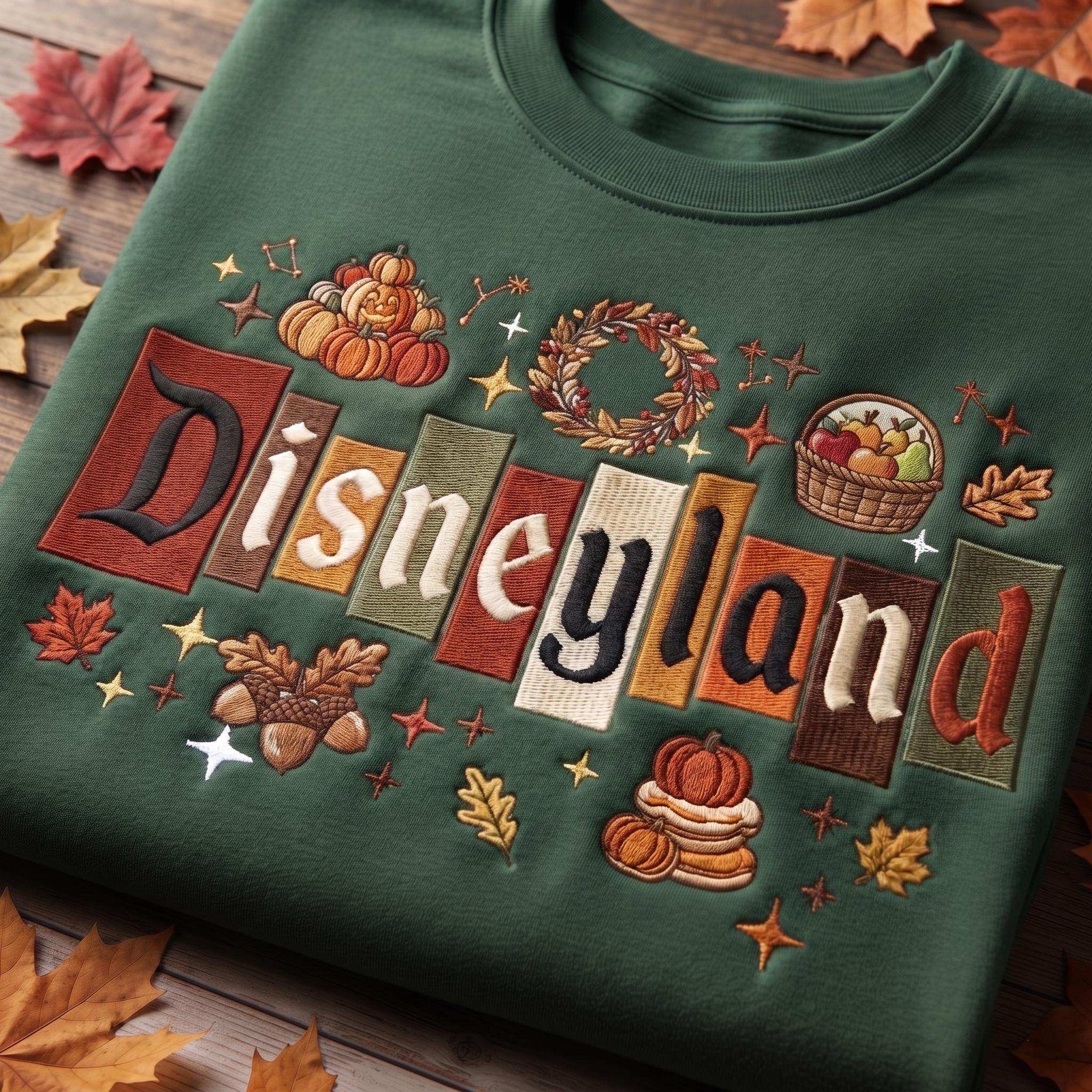 Embroidered Disneyland Fall Sweatshirt With Autumn Pumpkin Leaf Design – Disney Spooky Shirt for Disneyland Vacation Outfit and Fall Trip