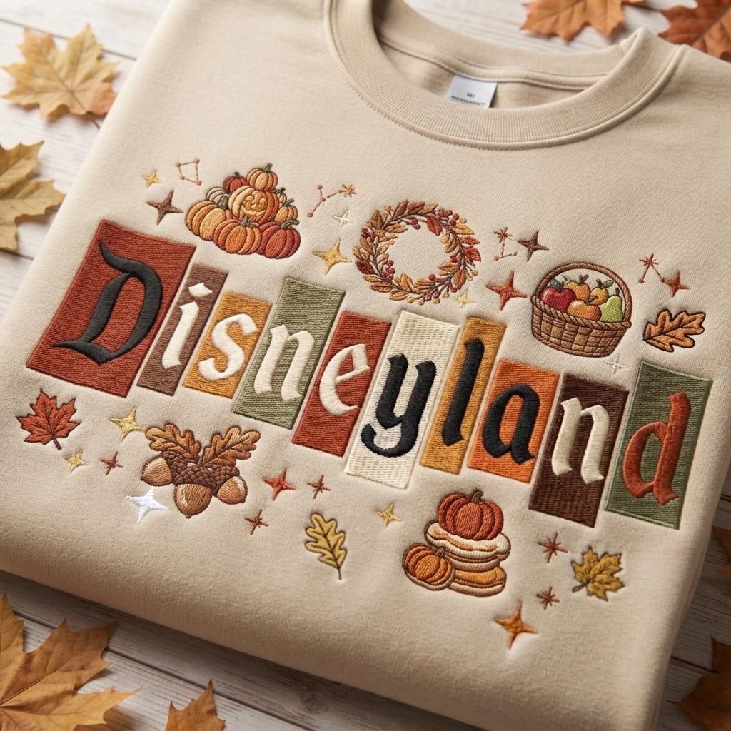 Embroidered Disneyland Fall Sweatshirt With Autumn Pumpkin Leaf Design – Disney Spooky Shirt for Disneyland Vacation Outfit and Fall Trip - photo 3