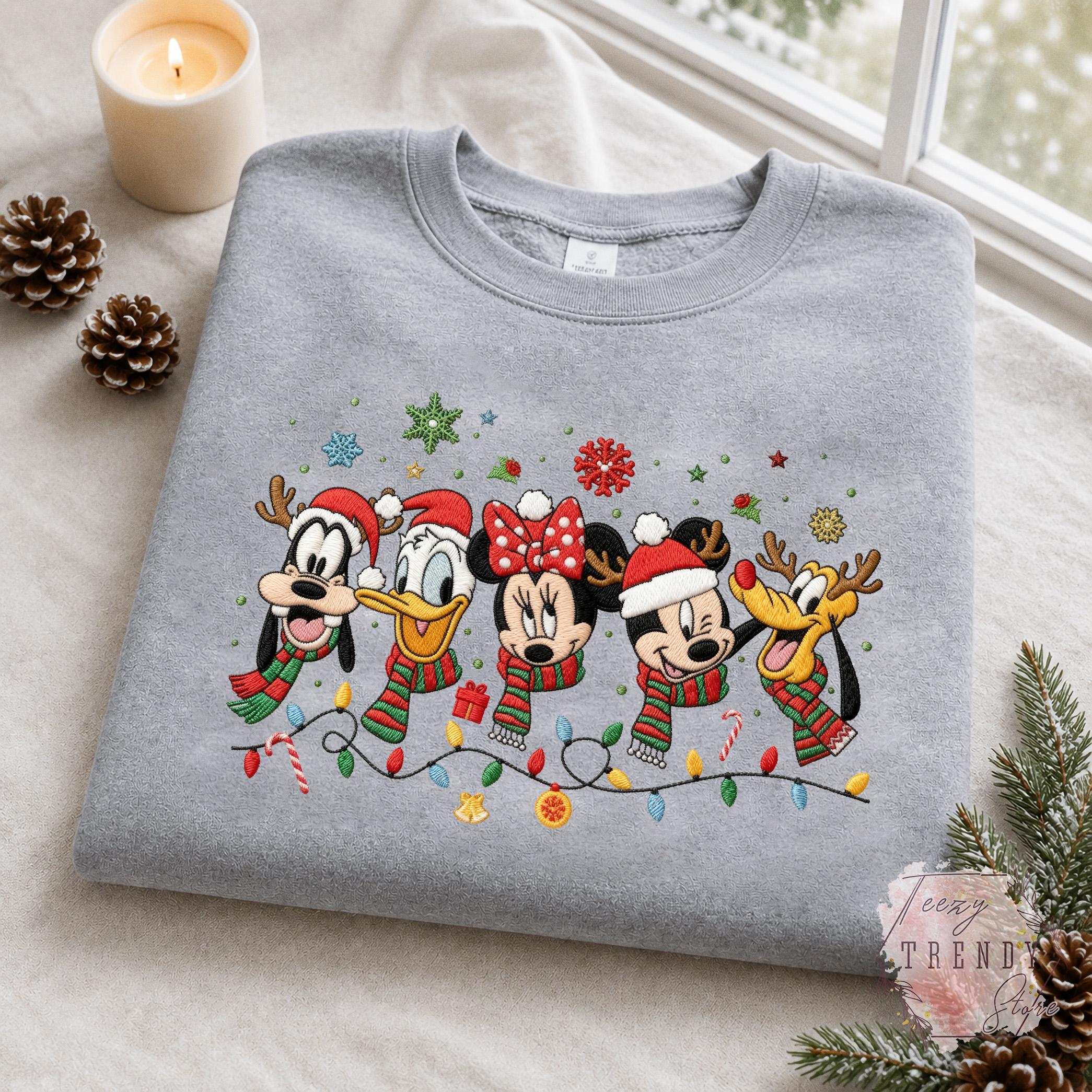 Embroidered Mickey and Friends Christmas Sweatshirt – Disney Holiday Crewneck and Cozy Winter Sweater for Matching Family Xmas Trip - photo 2