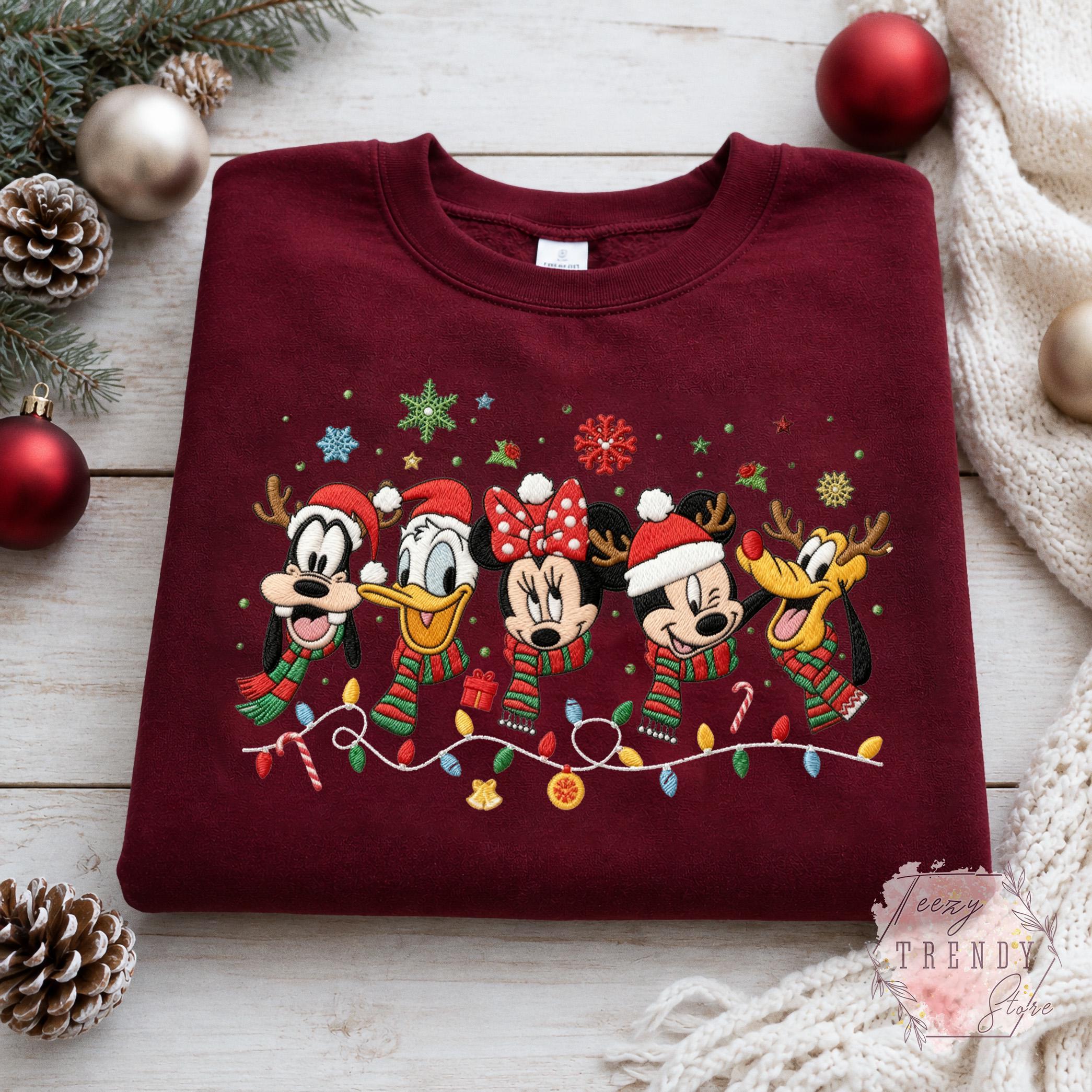 Embroidered Mickey and Friends Christmas Sweatshirt – Disney Holiday Crewneck and Cozy Winter Sweater for Matching Family Xmas Trip - photo 3