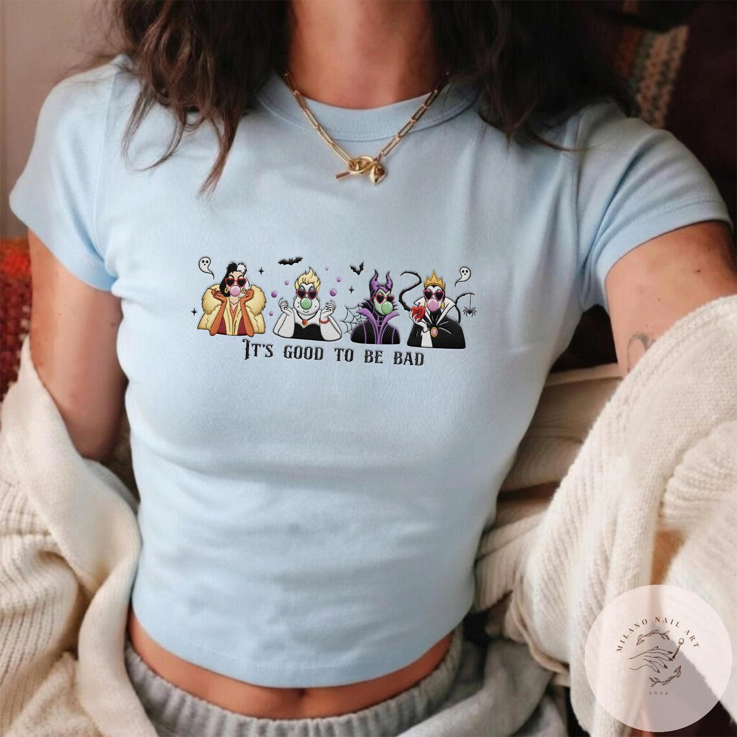 Embroidered Disney Villains Sweatshirt and T-Shirt With Ursula Evil Queen Cruella – 90s Disney Halloween Baby Tee Lace Trim Tank - photo 3