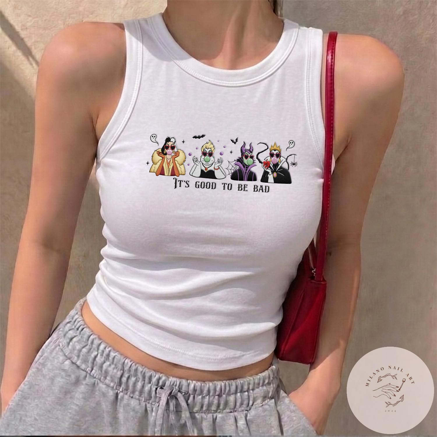 Embroidered Disney Villains Sweatshirt and T-Shirt With Ursula Evil Queen Cruella – 90s Disney Halloween Baby Tee Lace Trim Tank - photo 4