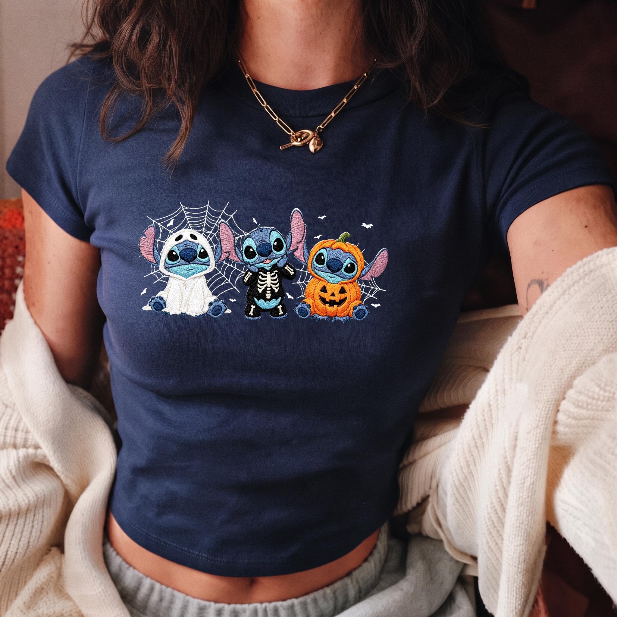 Embroidered Stitch Halloween Lace Trim Tank Top – Stitch Ghost Pumpkin Baby Tee Crop Tank and Disney Halloween Embroidered Crop Top - photo 5