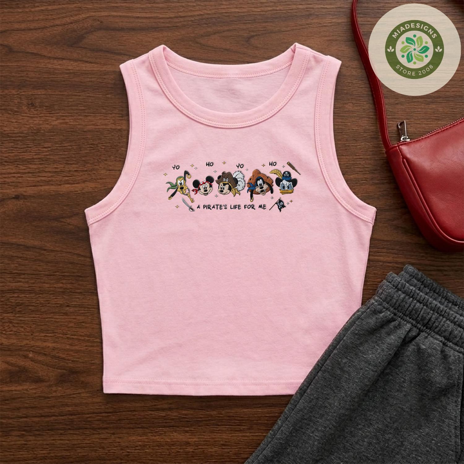 Embroidered Mickey and Friends Pirates of the Caribbean T-Shirt Sweatshirt – Yo Ho Pirates Life for Me Embroidery Lace Trim Tank Top - photo 3