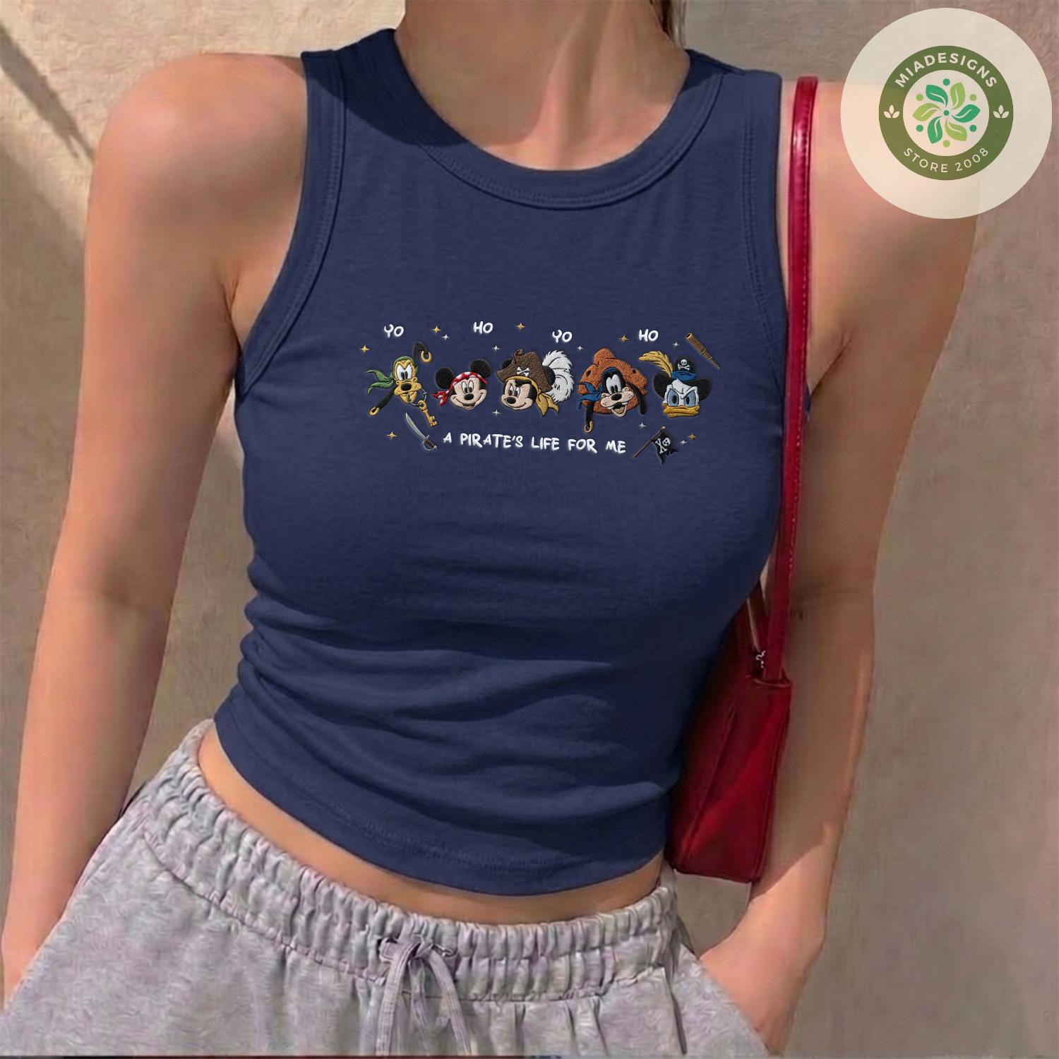 Embroidered Mickey and Friends Pirates of the Caribbean T-Shirt Sweatshirt – Yo Ho Pirates Life for Me Embroidery Lace Trim Tank Top - photo 4