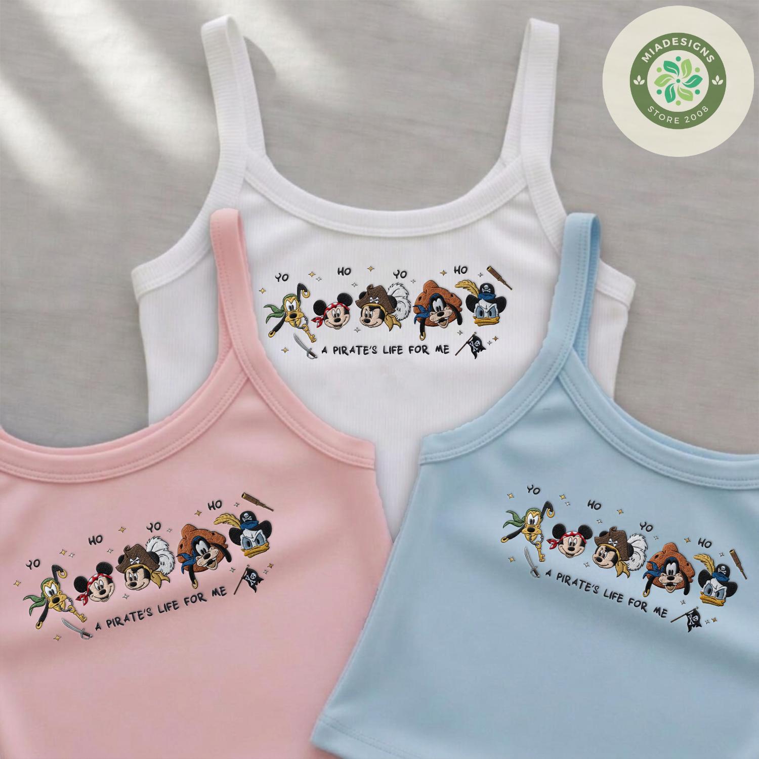 Embroidered Mickey and Friends Pirates of the Caribbean T-Shirt Sweatshirt – Yo Ho Pirates Life for Me Embroidery Lace Trim Tank Top - photo 5