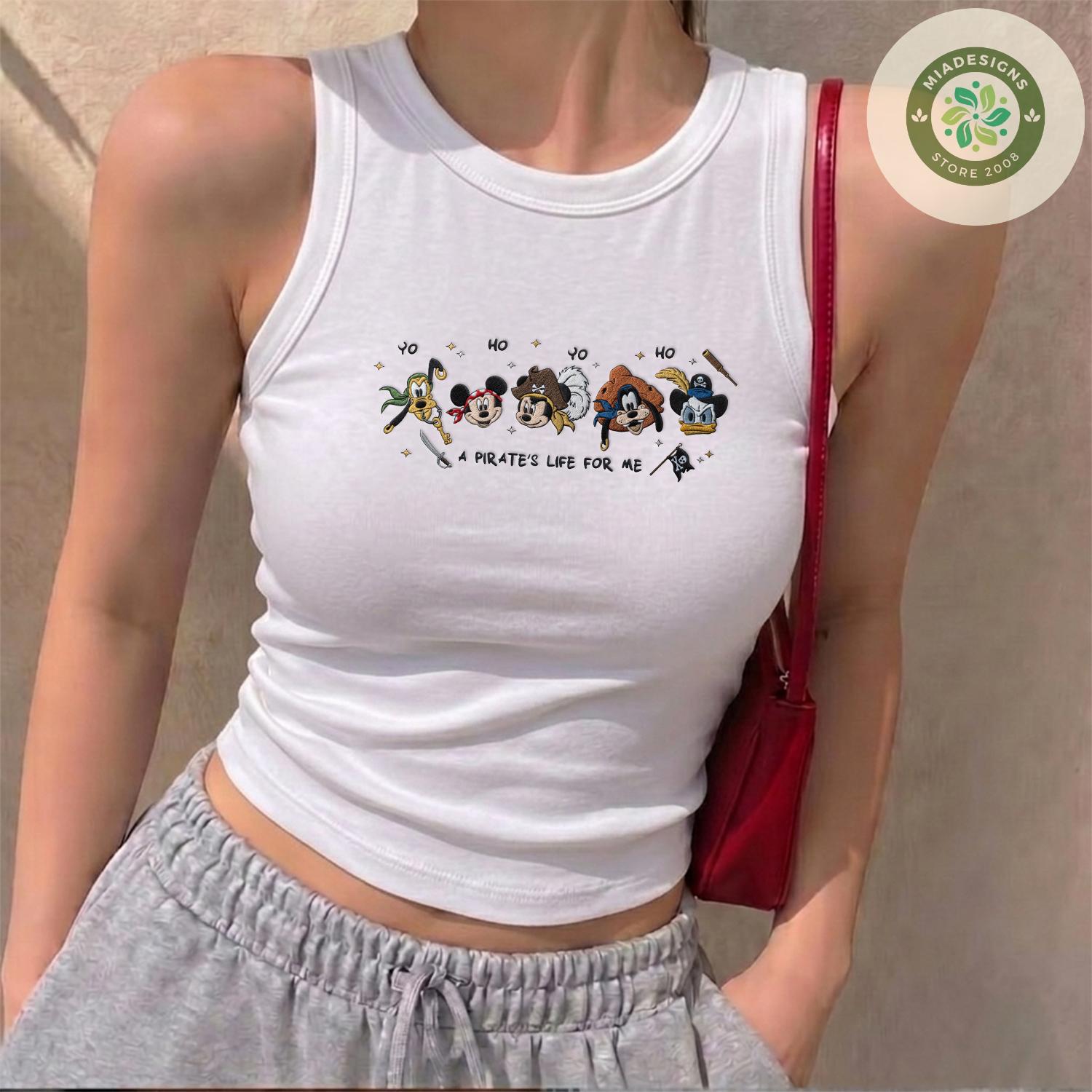 Embroidered Mickey and Friends Pirates of the Caribbean T-Shirt Sweatshirt – Yo Ho Pirates Life for Me Embroidery Lace Trim Tank Top - photo 7