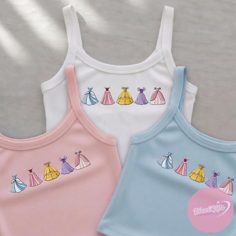Embroidered Disney Princess Dress Lace Trim Tank Top With Cinderella Aurora Belle Rapunzel – Baby Tee Crop Tank for Disney Girls Trip Outfit - photo 2