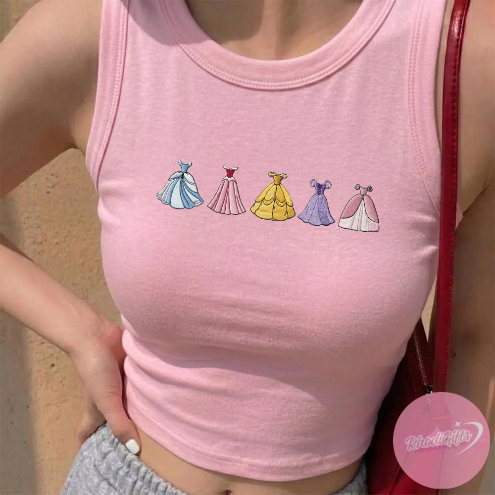 Embroidered Disney Princess Dress Lace Trim Tank Top With Cinderella Aurora Belle Rapunzel – Baby Tee Crop Tank for Disney Girls Trip Outfit - photo 4
