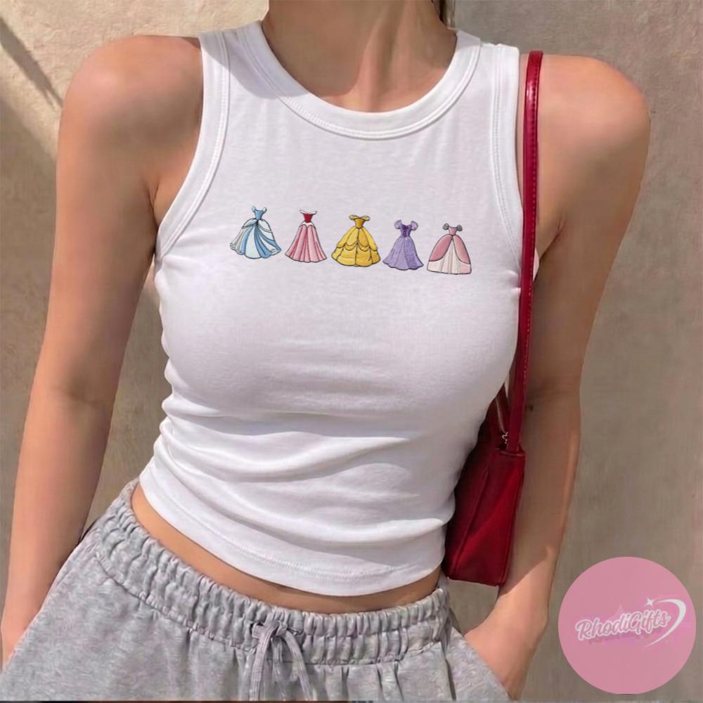 Embroidered Disney Princess Dress Lace Trim Tank Top With Cinderella Aurora Belle Rapunzel – Baby Tee Crop Tank for Disney Girls Trip Outfit - photo 5