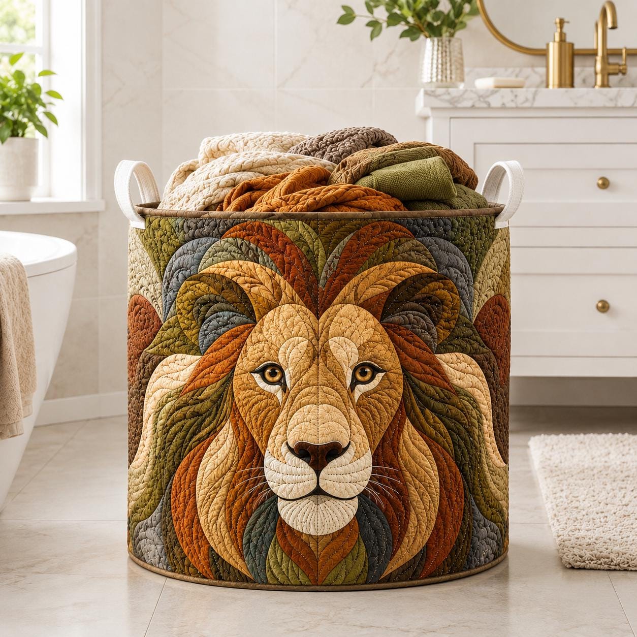 Large Quilt Style Patchwork Colorful Lion Head Laundry Basket, Storage Bin Hamper for Nursery Decor and Gift for Mom - photo 10