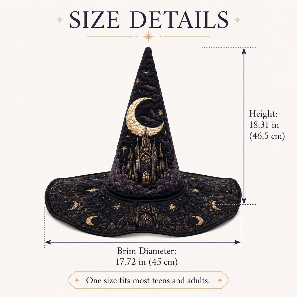 Hat Gothic Witch with Celestial Cathedral and Moon Phase Wizard in Navy Blue Halloween Style for Dark Academia Costume - photo 4