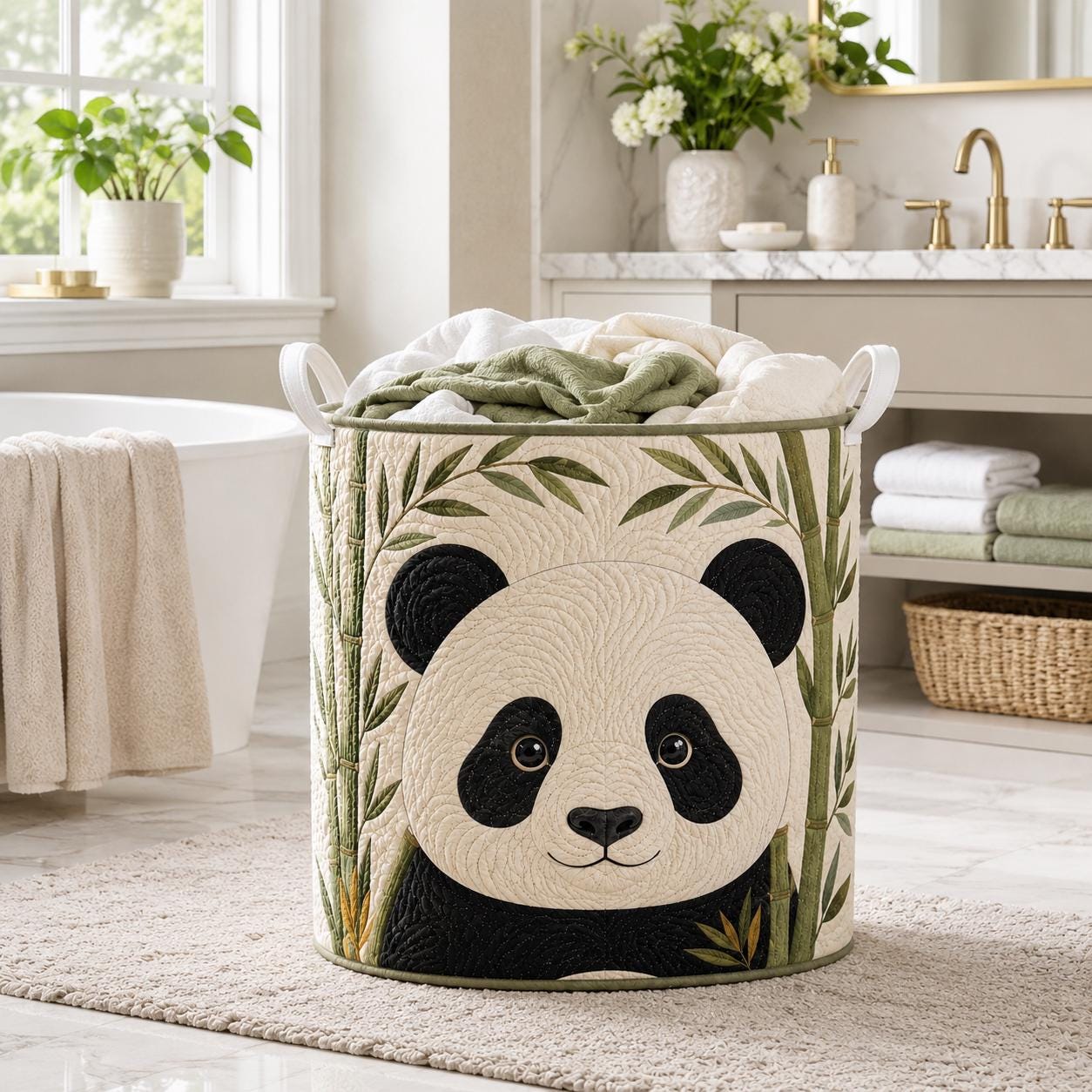 Cute Animal Quilt Style Panda Laundry Basket and Bamboo Storage Bin, Nursery Bedroom Organizer Decor - photo 6