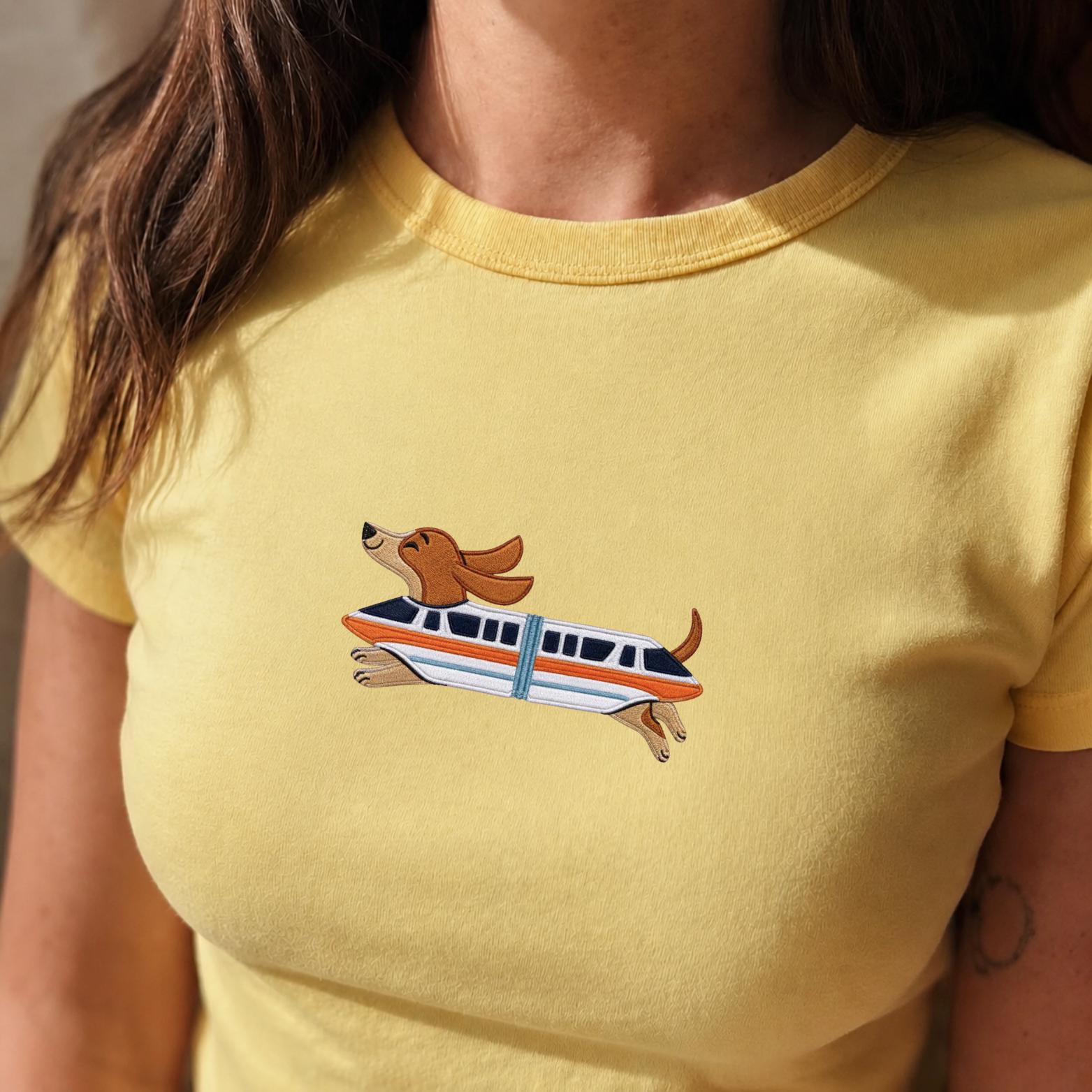 Embroidered Cute Doxie Monorail Dachshund Tank Top – Retro Theme Sausage Dog Shirt and Dachshund Lover Gift for Disney Vacation