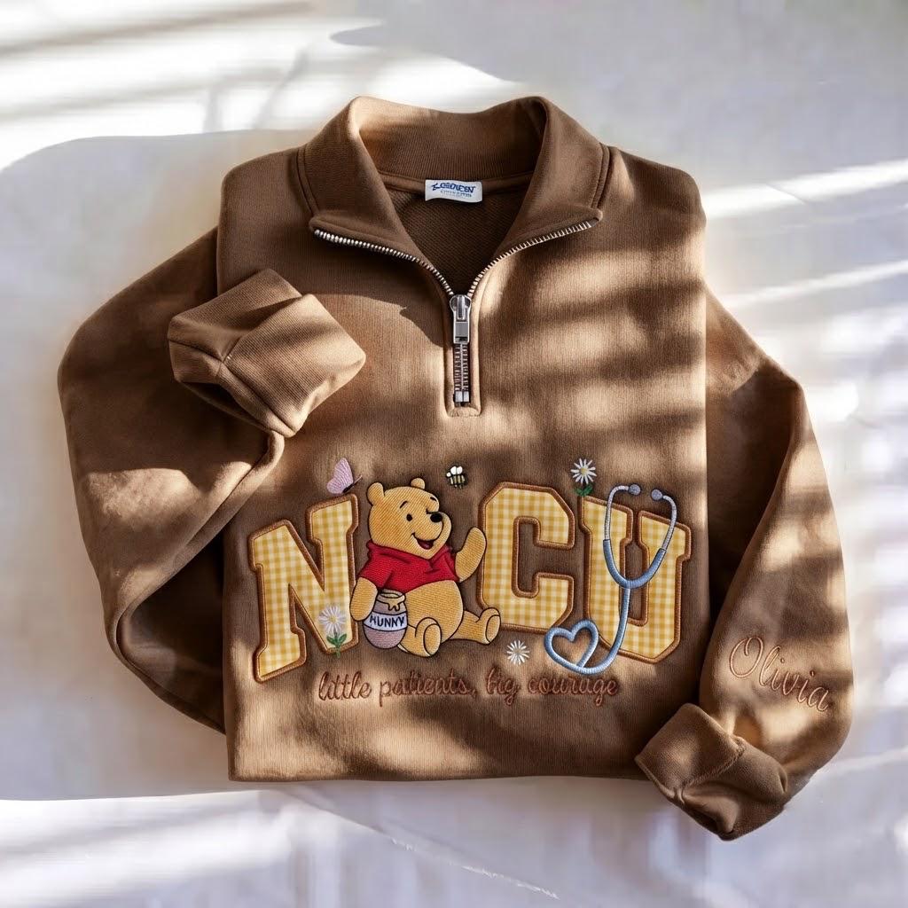Disney NICU Embroidered Quarter Zip and Winnie Pooh Inspired Sweatshirt – Personalized Name Pullover for Little Patients Big Courage Gift - photo 3