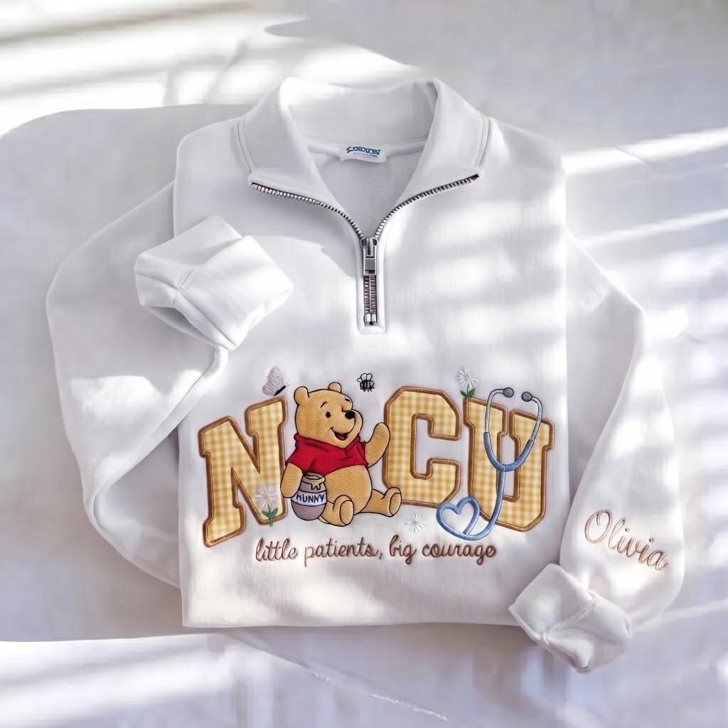 Disney NICU Embroidered Quarter Zip and Winnie Pooh Inspired Sweatshirt – Personalized Name Pullover for Little Patients Big Courage Gift - photo 4