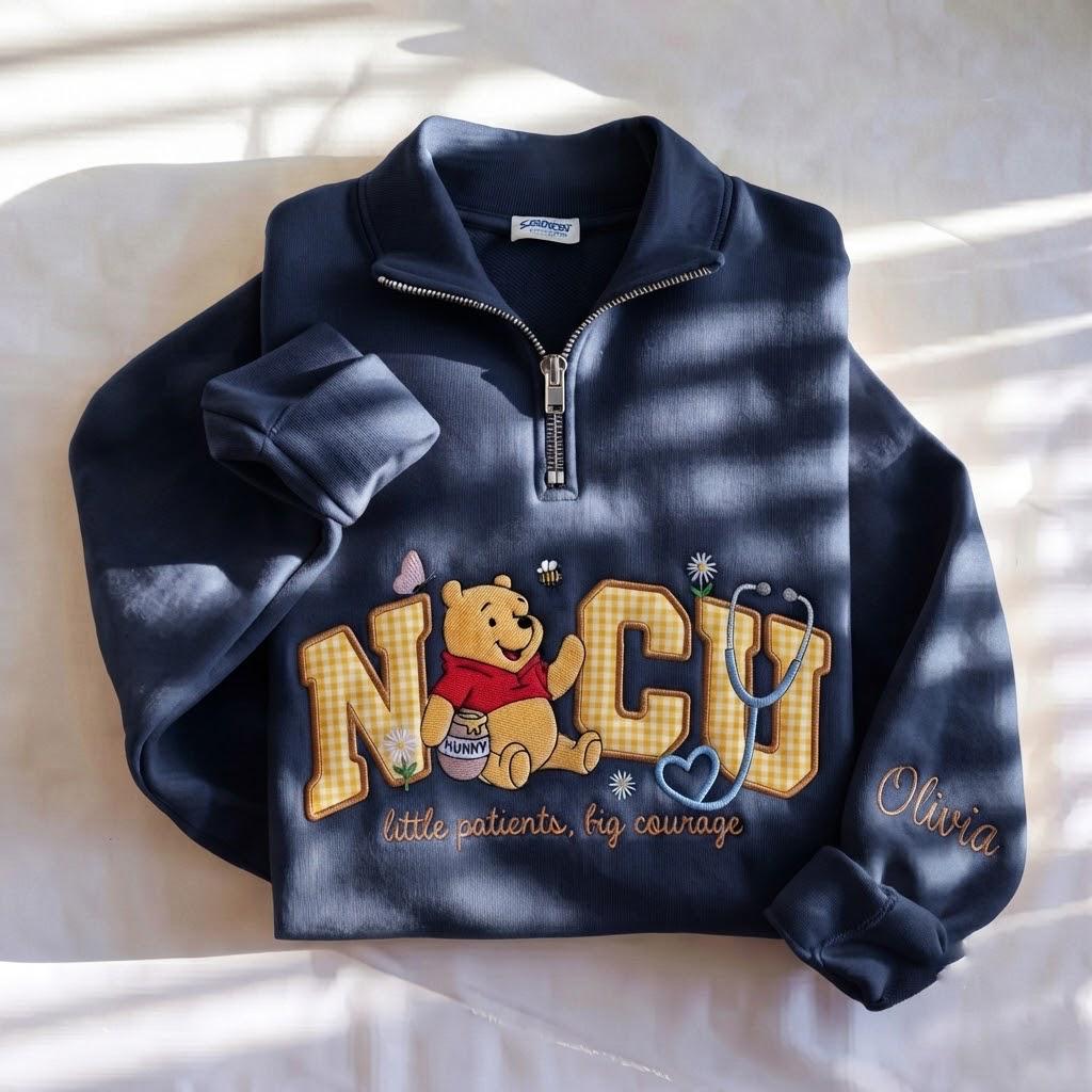 Disney NICU Embroidered Quarter Zip and Winnie Pooh Inspired Sweatshirt – Personalized Name Pullover for Little Patients Big Courage Gift - photo 5