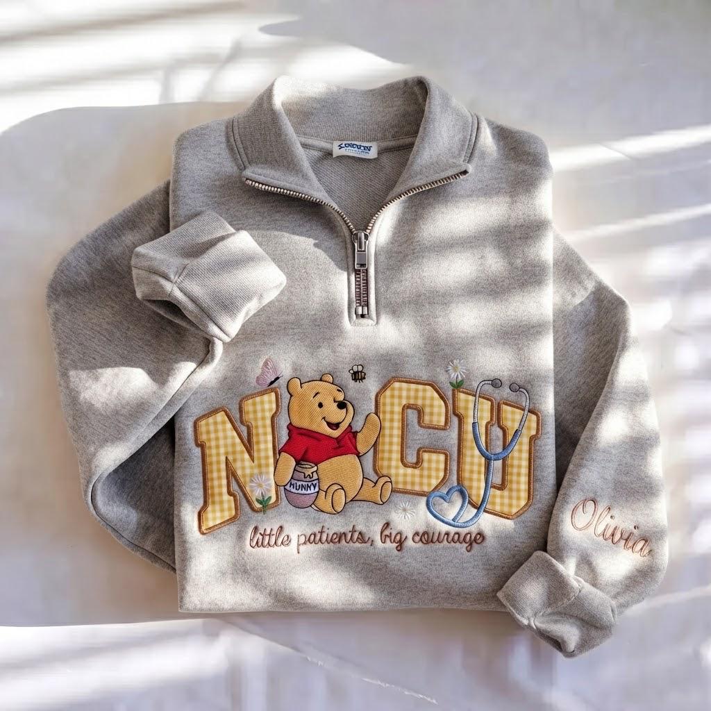 Disney NICU Embroidered Quarter Zip and Winnie Pooh Inspired Sweatshirt – Personalized Name Pullover for Little Patients Big Courage Gift - photo 7