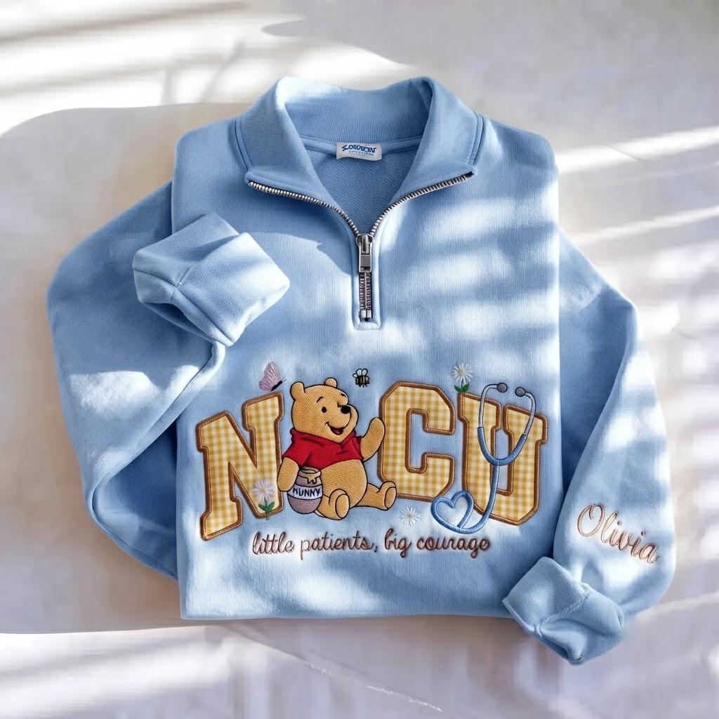 Disney NICU Embroidered Quarter Zip and Winnie Pooh Inspired Sweatshirt – Personalized Name Pullover for Little Patients Big Courage Gift - photo 8