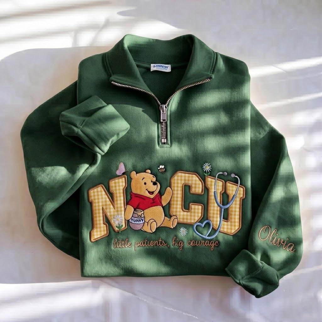 Disney NICU Embroidered Quarter Zip and Winnie Pooh Inspired Sweatshirt – Personalized Name Pullover for Little Patients Big Courage Gift - photo 9