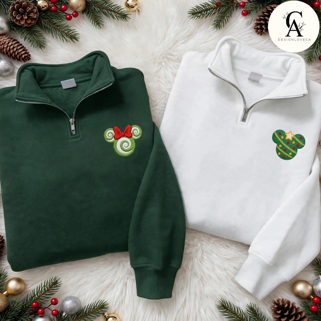 Personalized Embroidered Disney Christmas Quarter Zip Sweatshirt – Minnie and Mickey's Very Merry Christmas Party Lace Trim Tank Top - photo 4