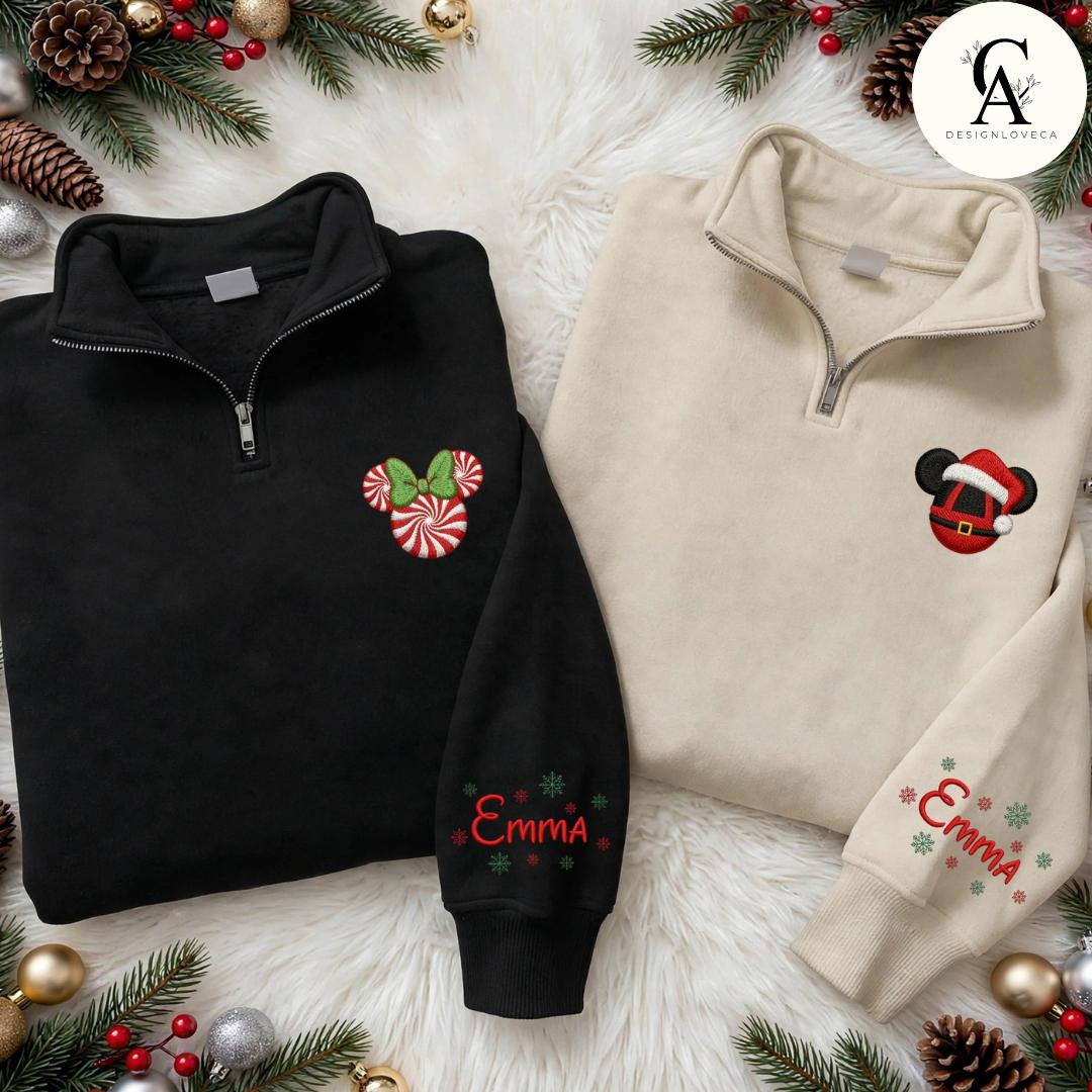 Personalized Embroidered Disney Christmas Quarter Zip Sweatshirt – Minnie and Mickey's Very Merry Christmas Party Lace Trim Tank Top - photo 6